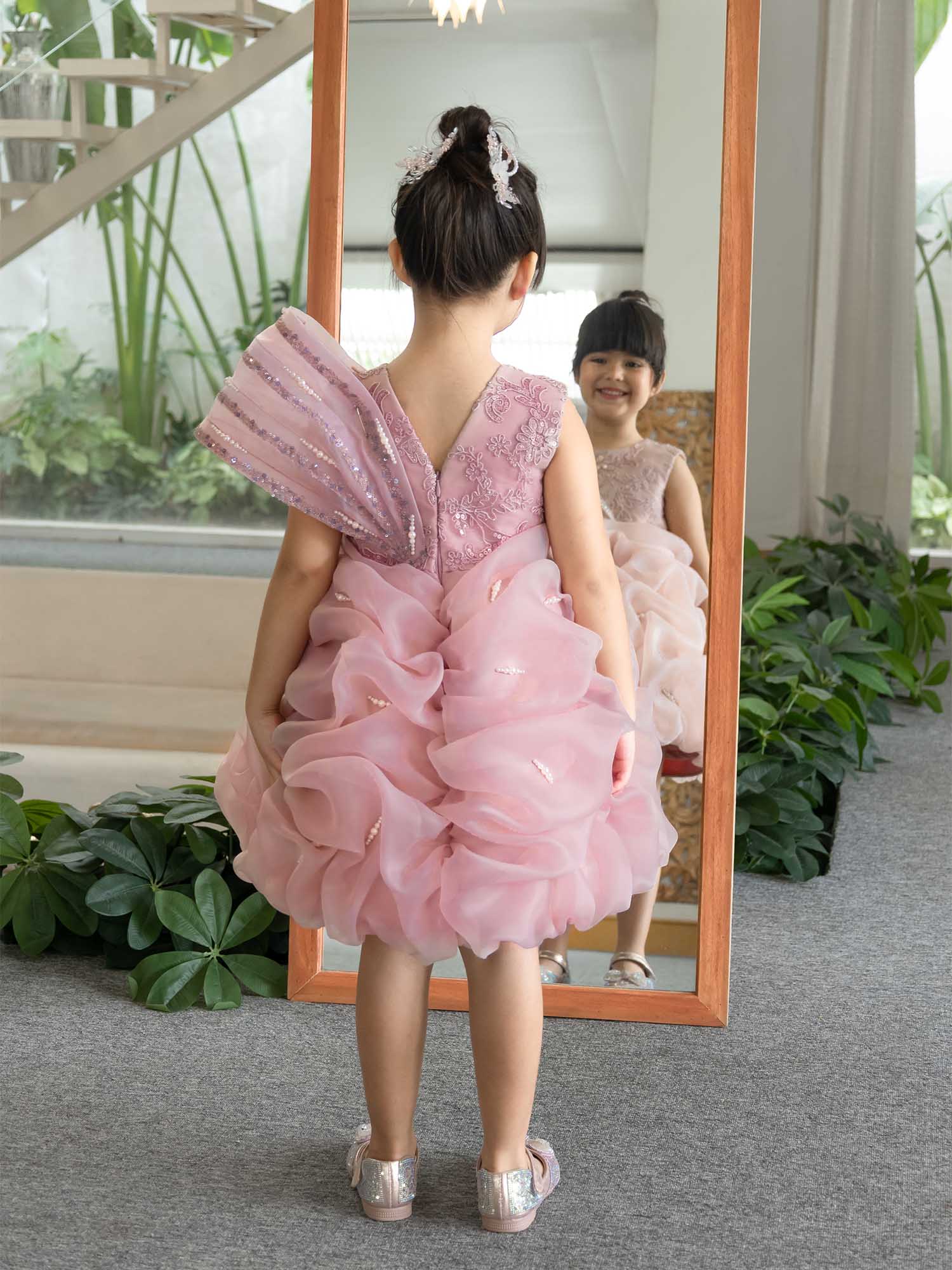 JANYAS CLOSET Krista Pearl Drape Mauve Pink Dress
