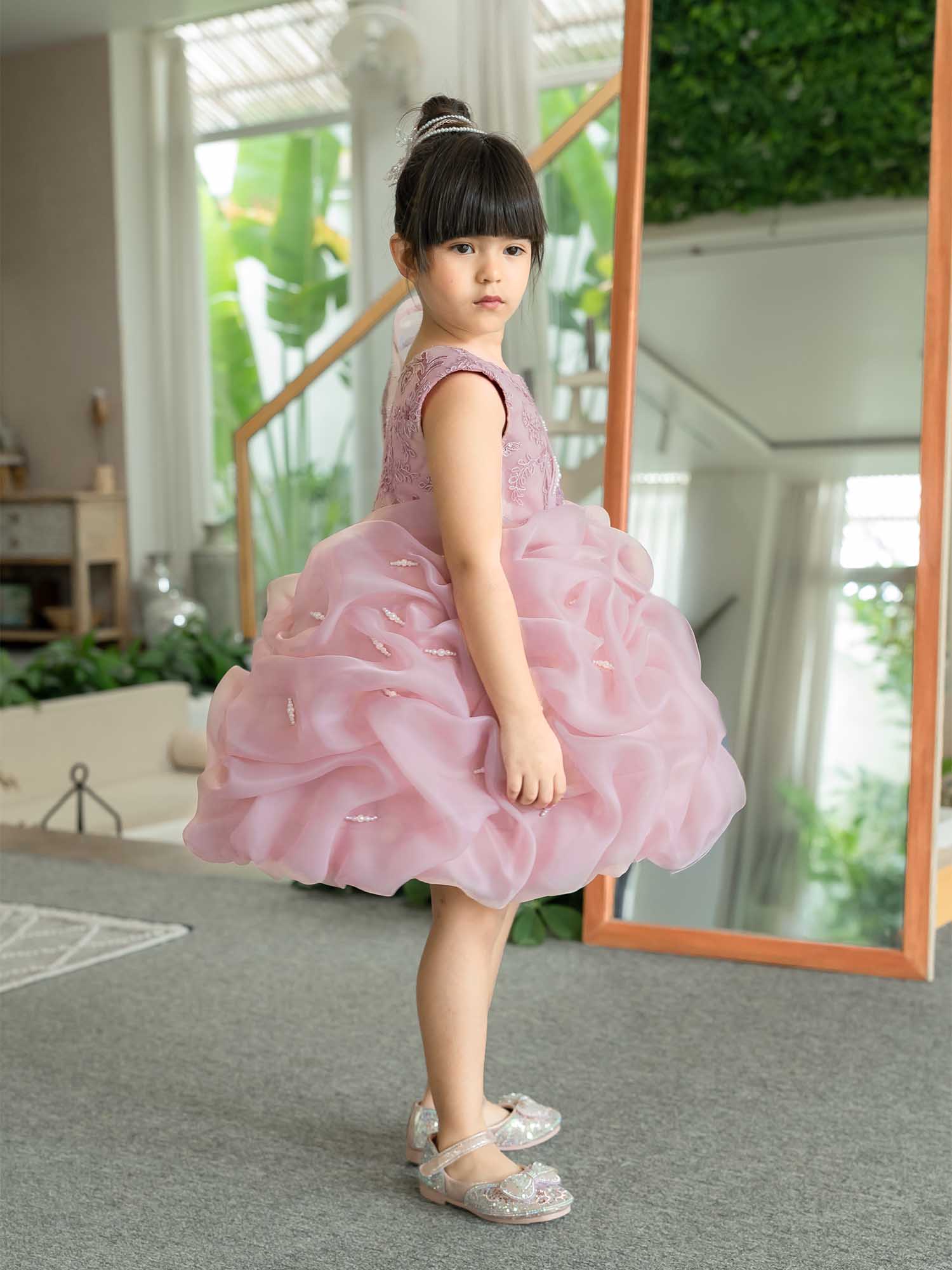 JANYAS CLOSET Krista Pearl Drape Mauve Pink Dress