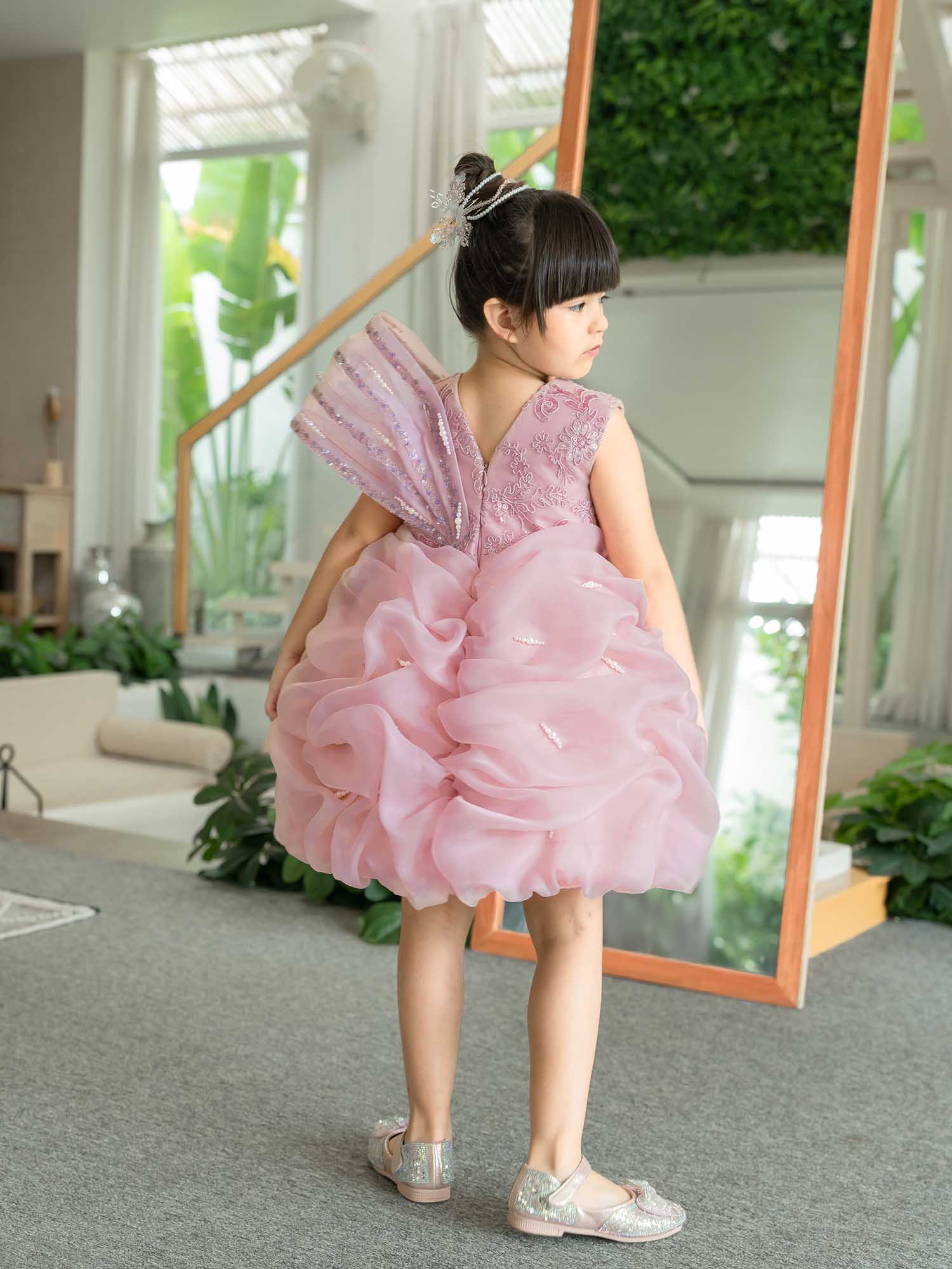 JANYAS CLOSET Krista Pearl Drape Mauve Pink Dress