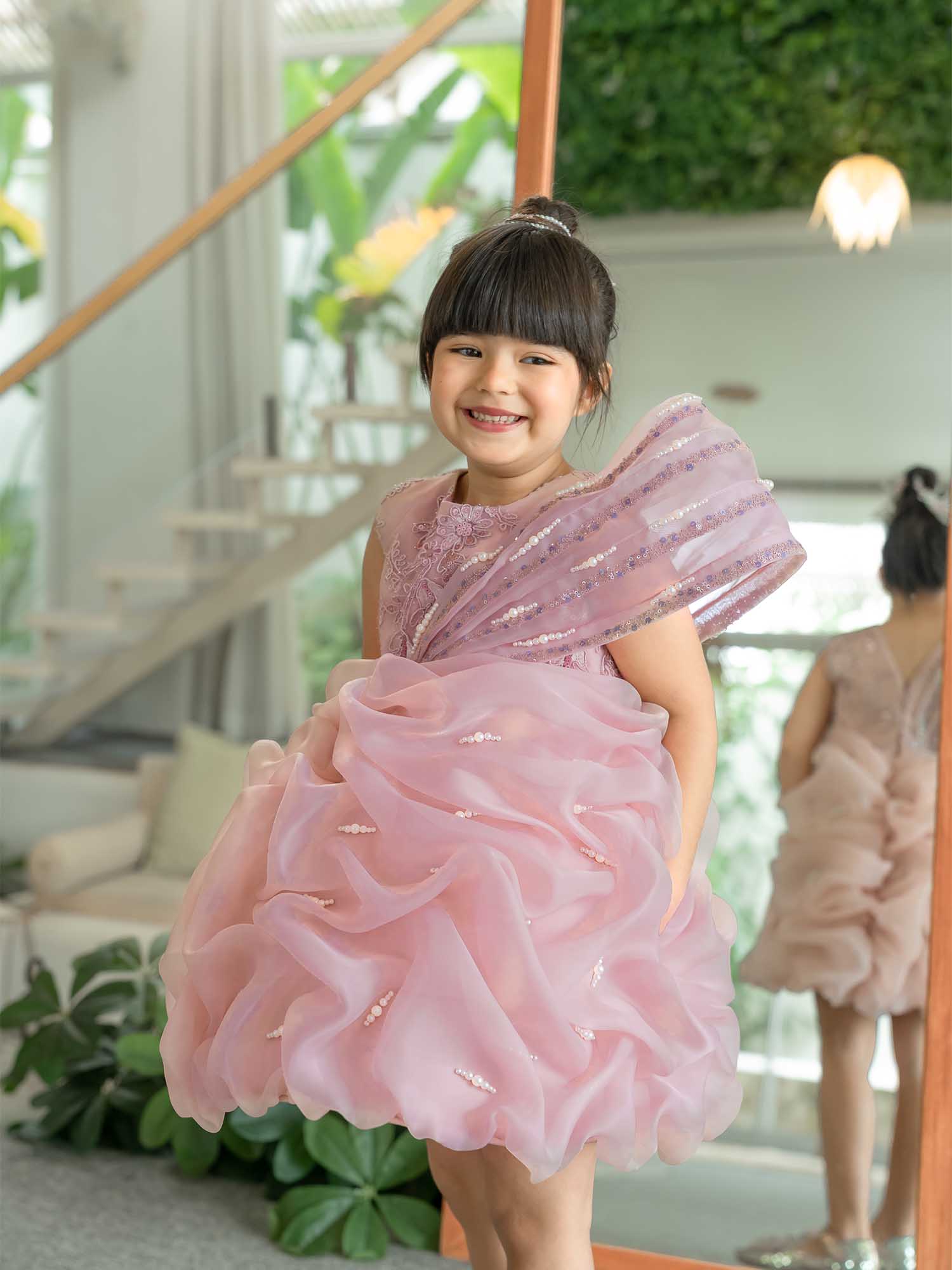 JANYAS CLOSET Krista Pearl Drape Mauve Pink Dress