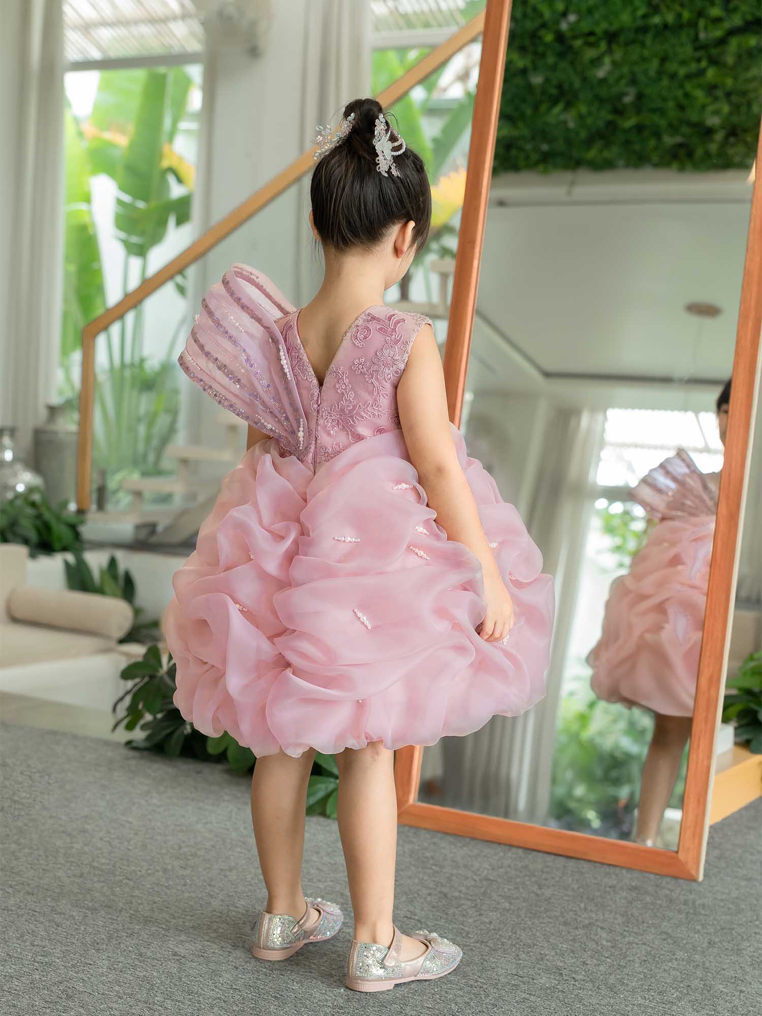 JANYAS CLOSET Krista Pearl Drape Mauve Pink Dress