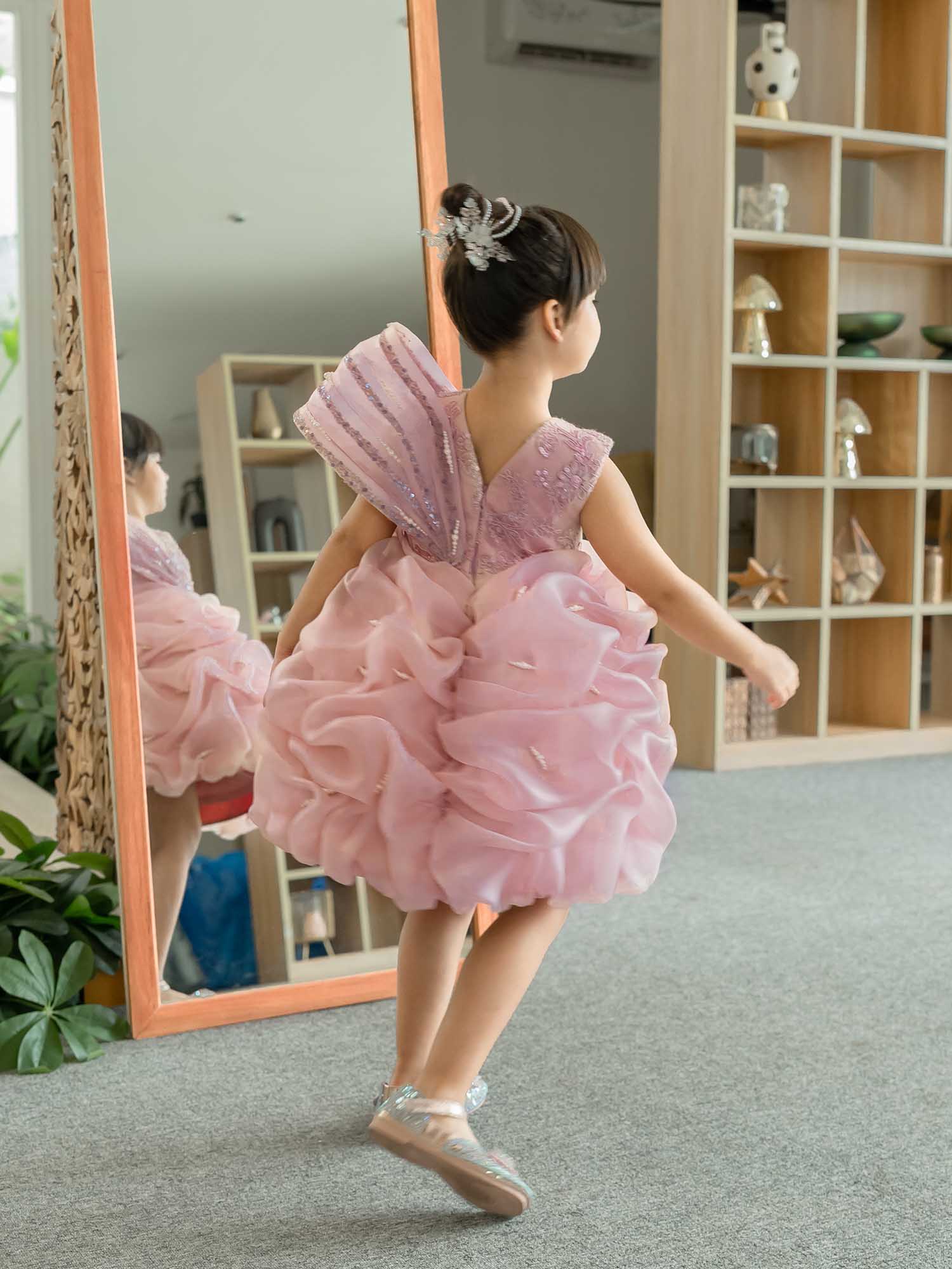 JANYAS CLOSET Krista Pearl Drape Mauve Pink Dress