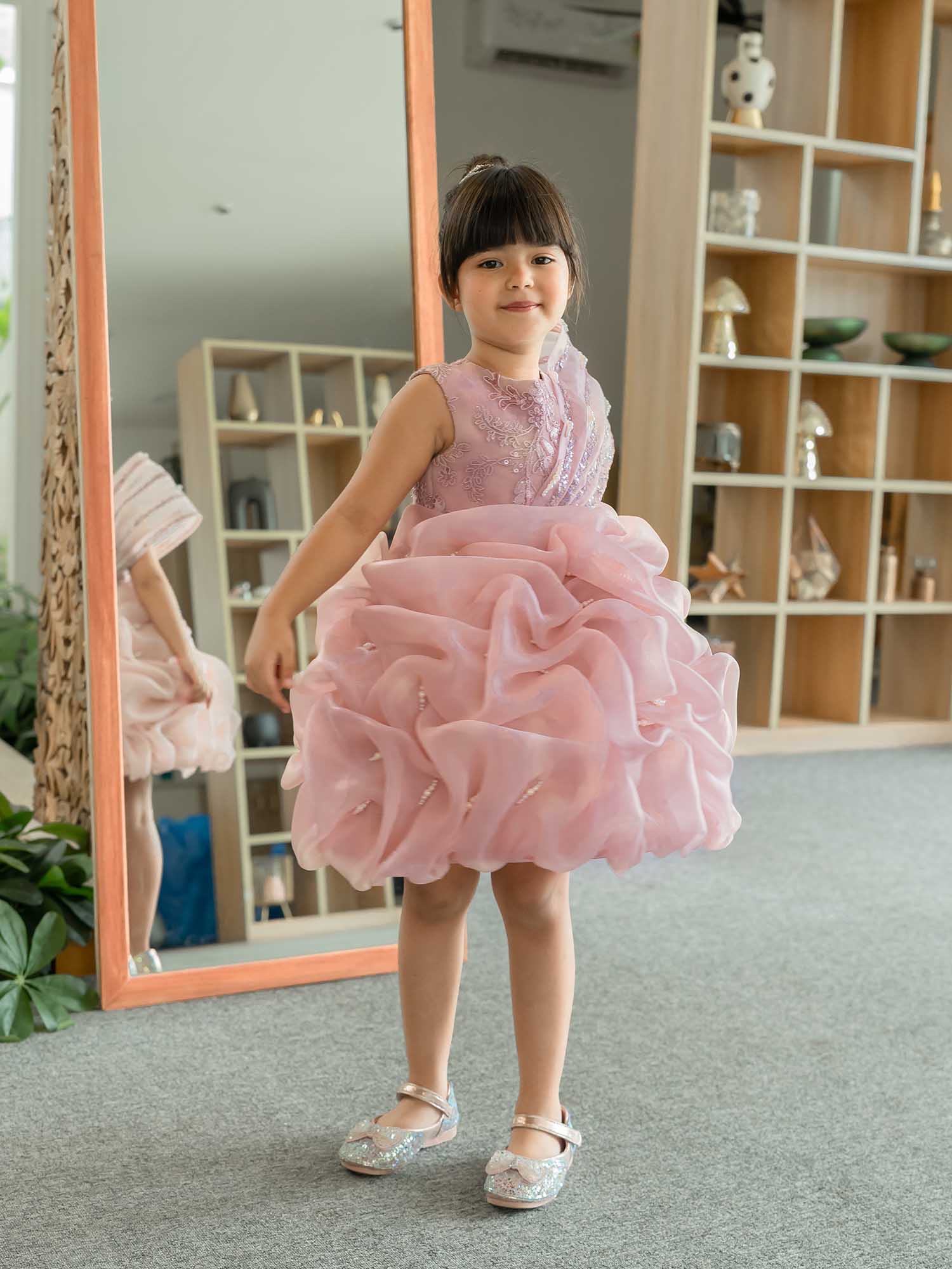 JANYAS CLOSET Krista Pearl Drape Mauve Pink Dress