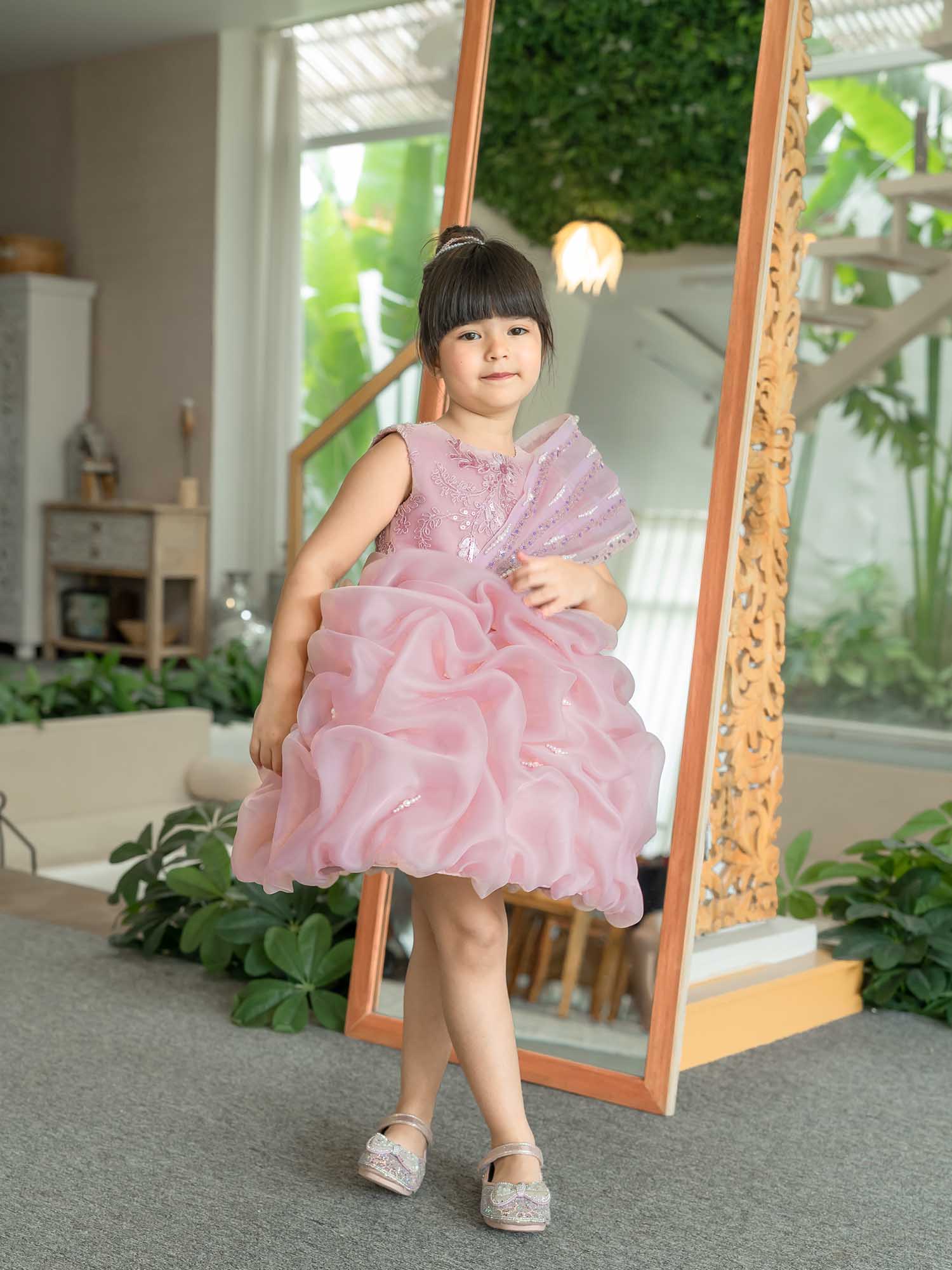 JANYAS CLOSET Krista Pearl Drape Mauve Pink Dress