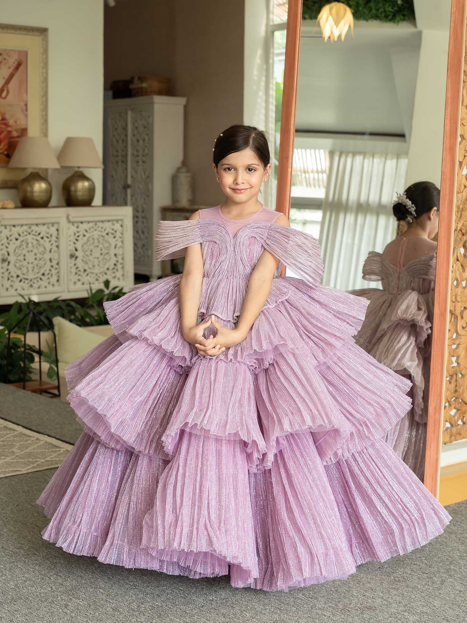 JANYAS CLOSET Ethereal Rose Pleated Gown with Removable Flair