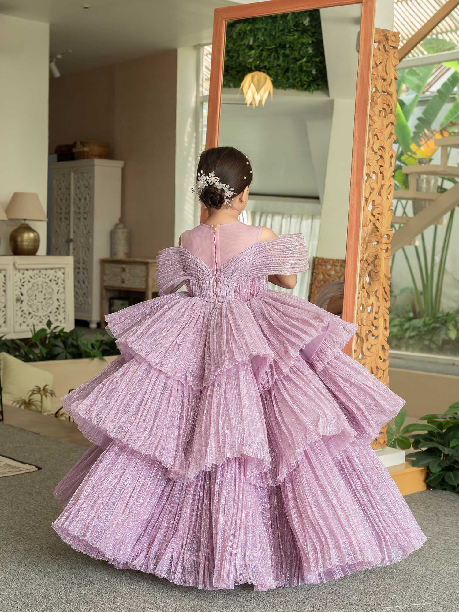 JANYAS CLOSET Ethereal Rose Pleated Gown with Removable Flair