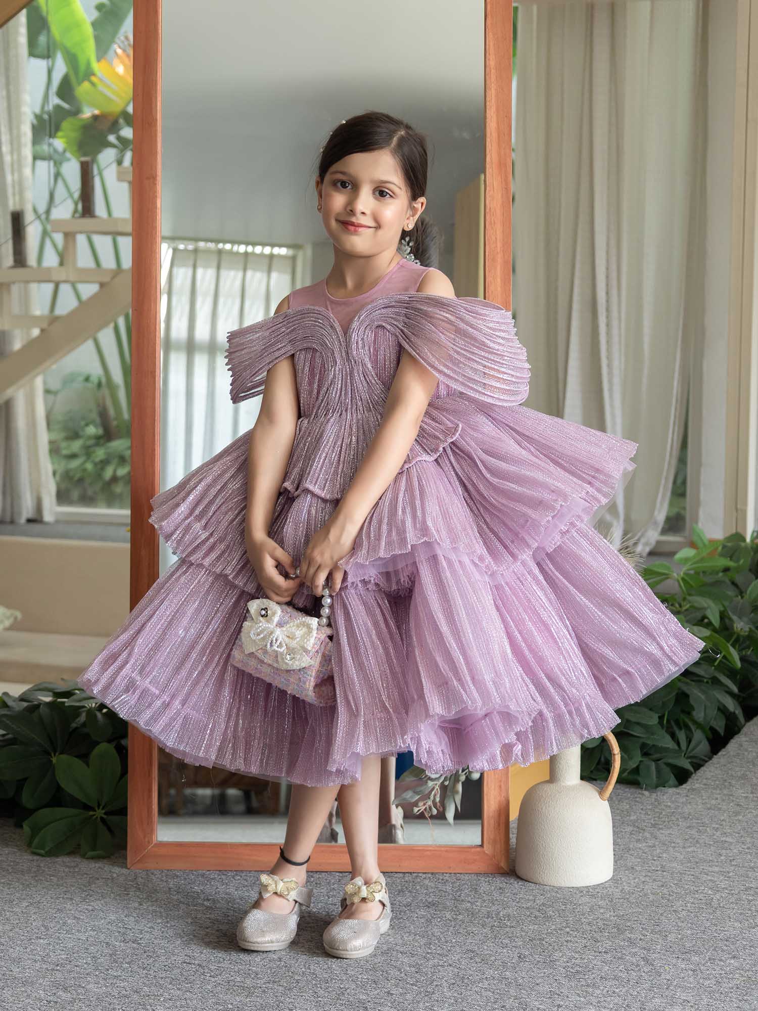 JANYAS CLOSET Ethereal Rose Pleated Gown with Removable Flair