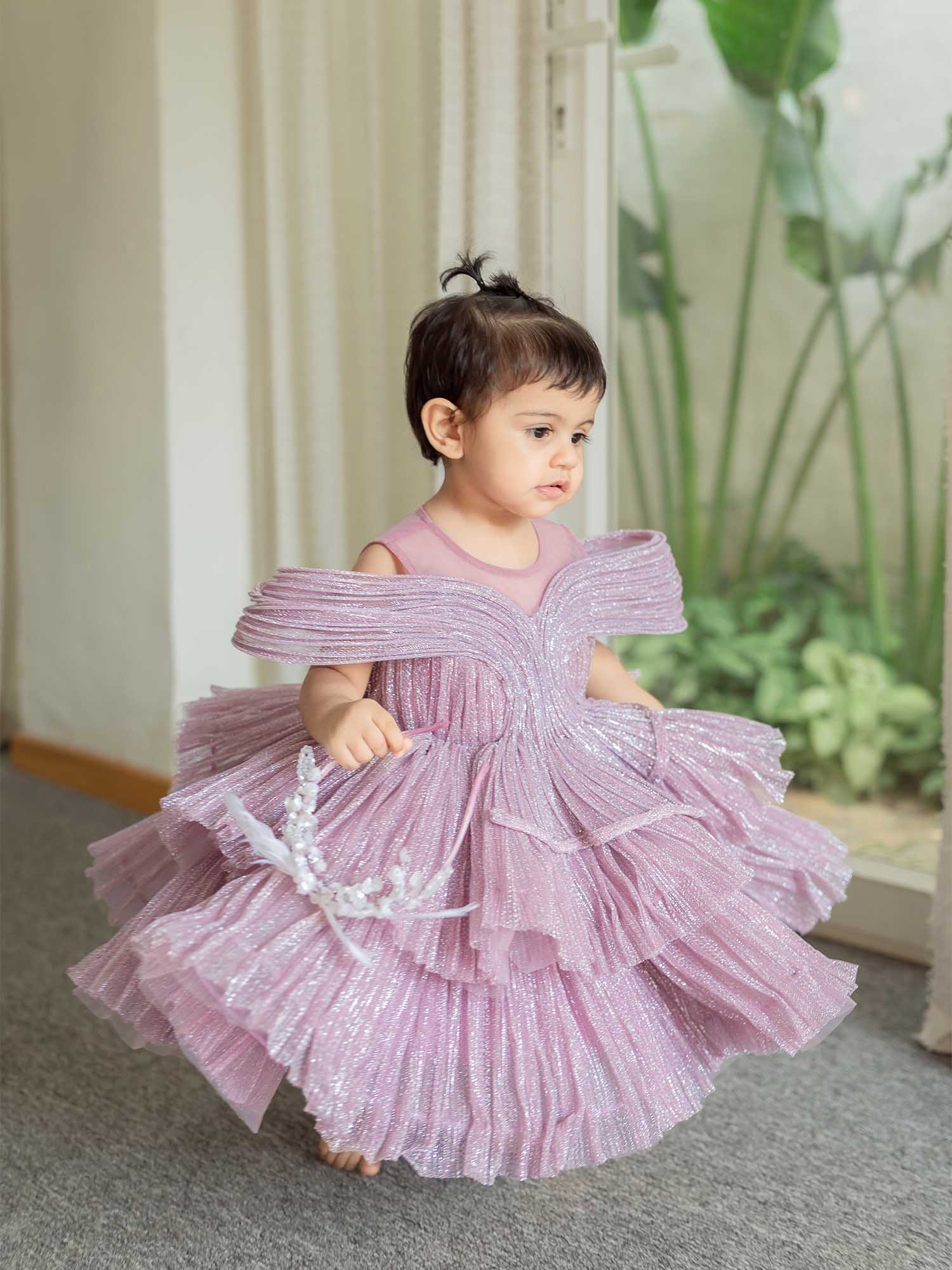 JANYAS CLOSET Ethereal Rose Pleated Gown with Removable Flair
