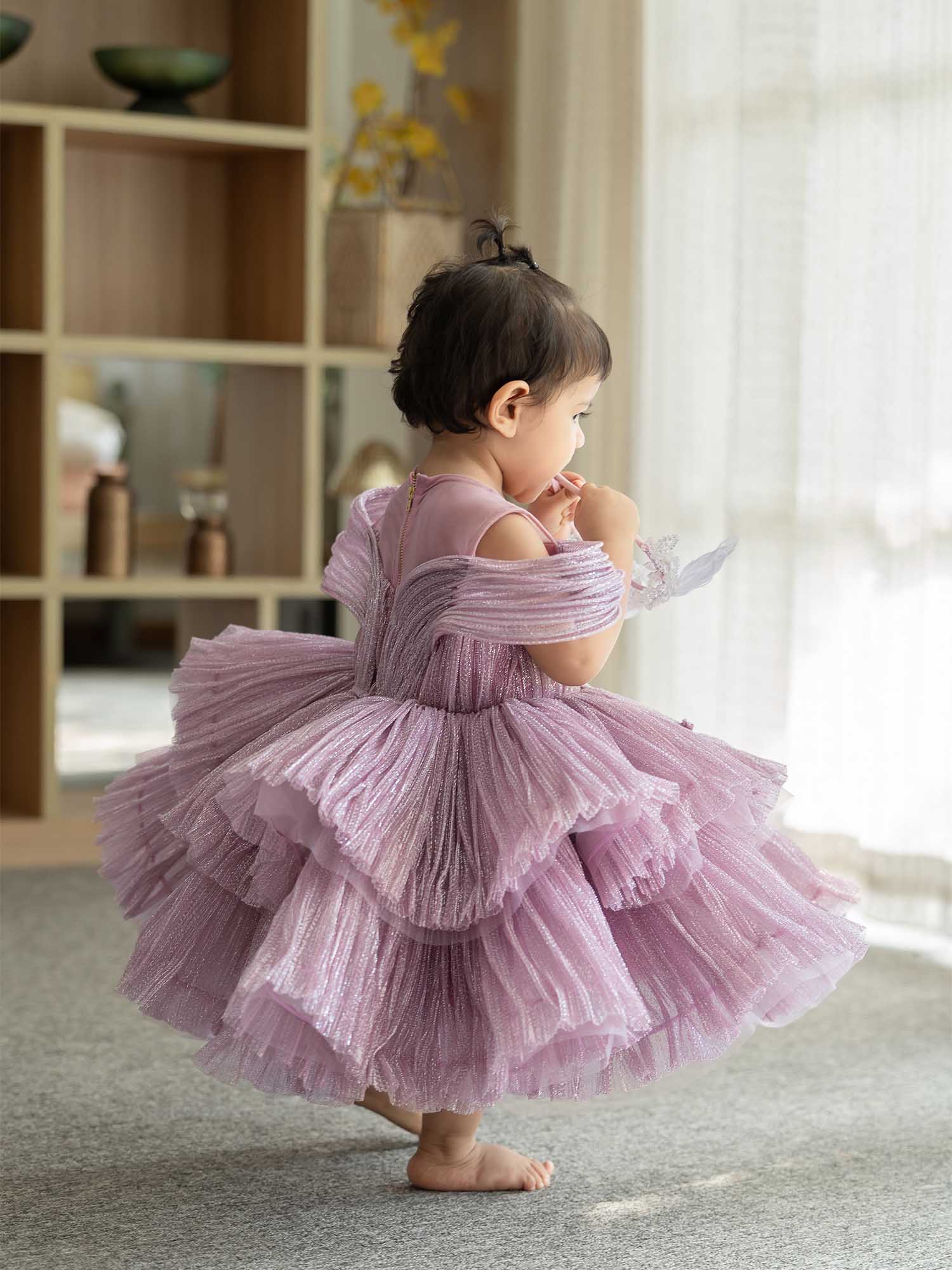 JANYAS CLOSET Ethereal Rose Pleated Gown with Removable Flair