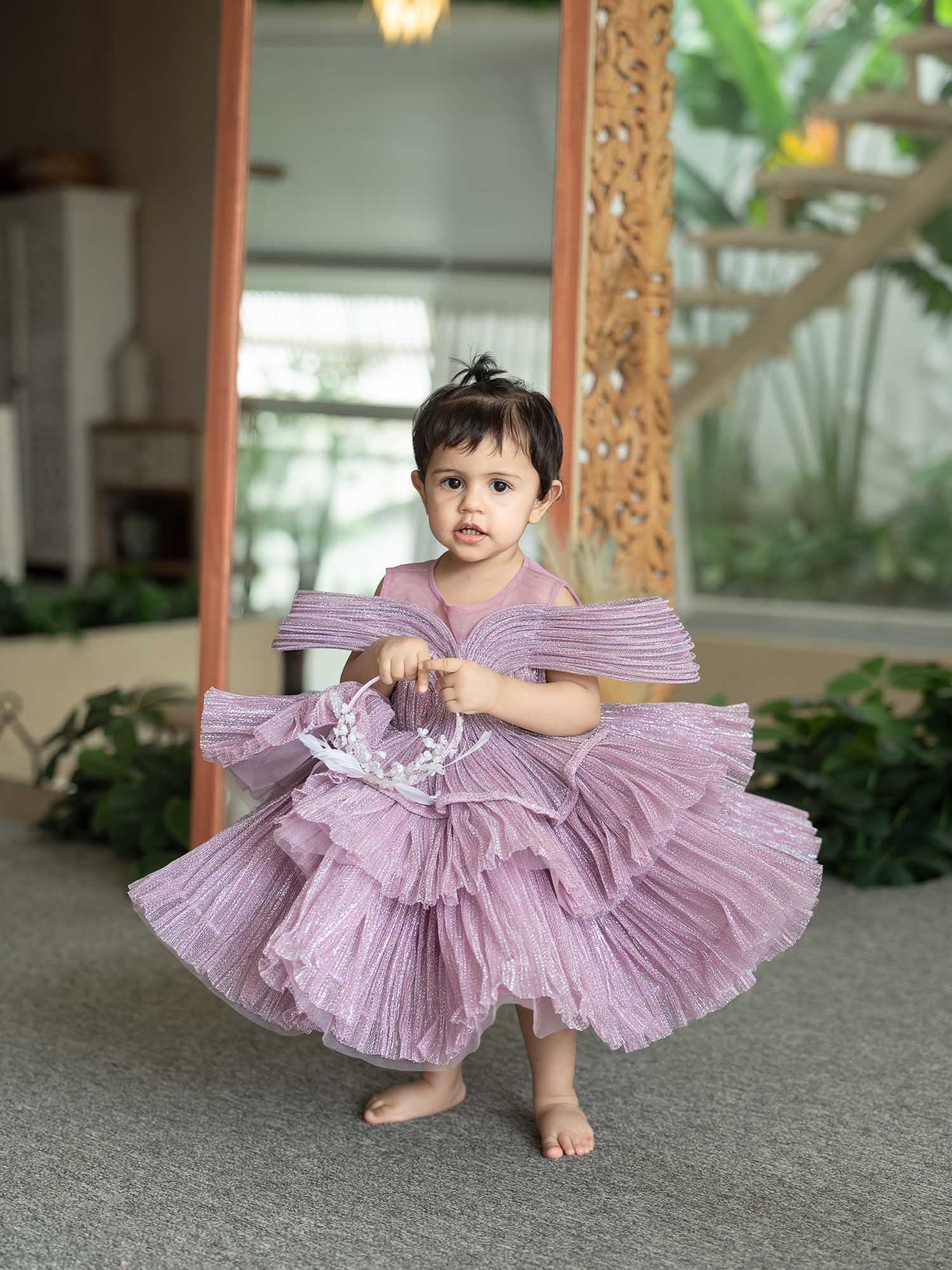 JANYAS CLOSET Ethereal Rose Pleated Gown with Removable Flair
