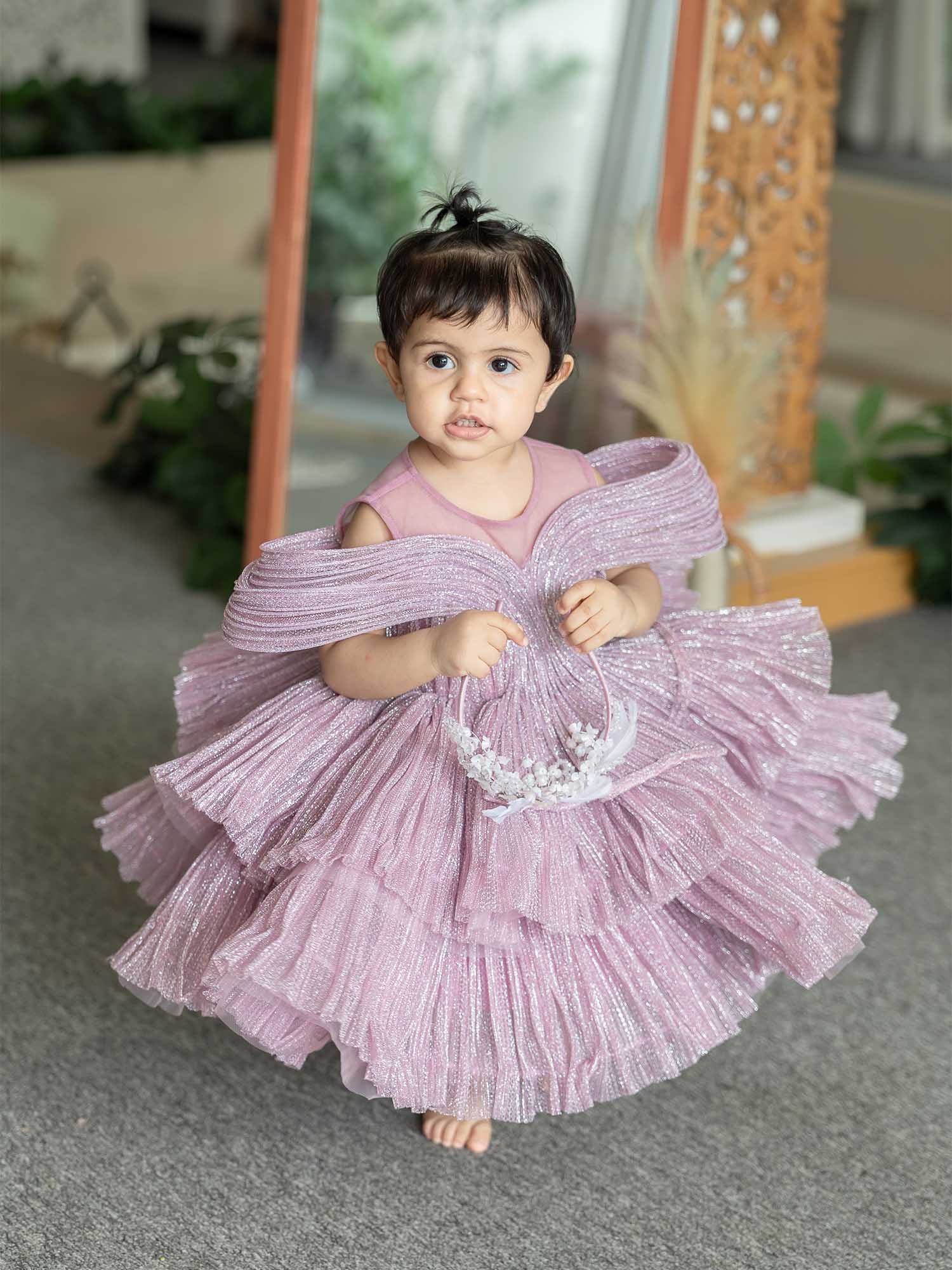 JANYAS CLOSET Ethereal Rose Pleated Gown with Removable Flair