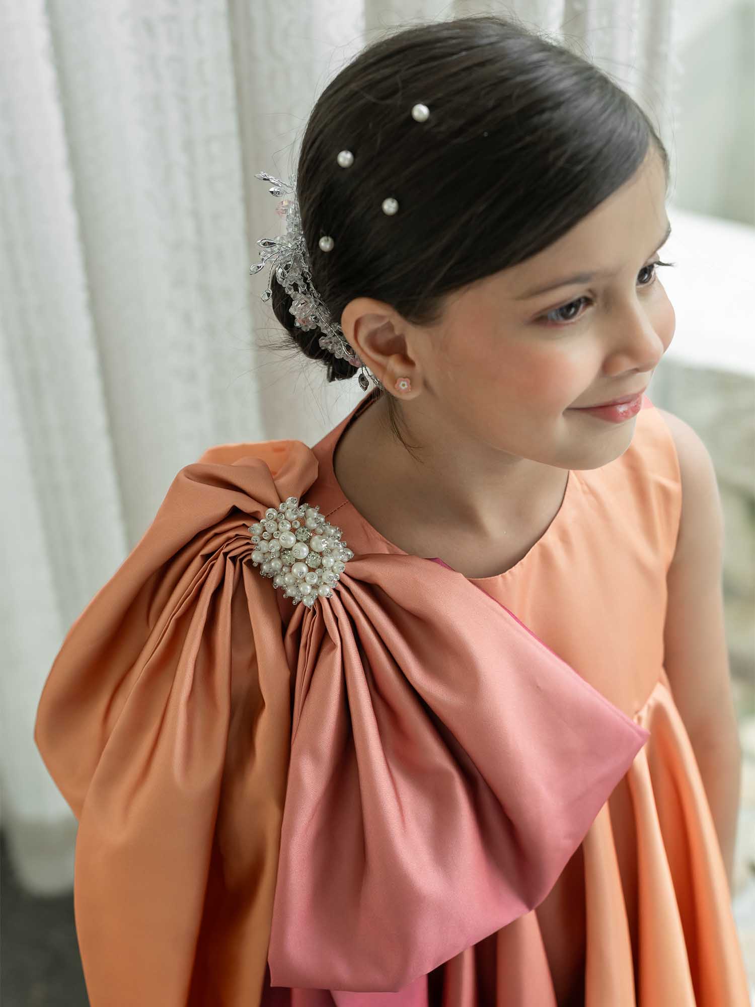 JANYAS CLSOET Ombre Rust Satin Dress with Shoulder Bow