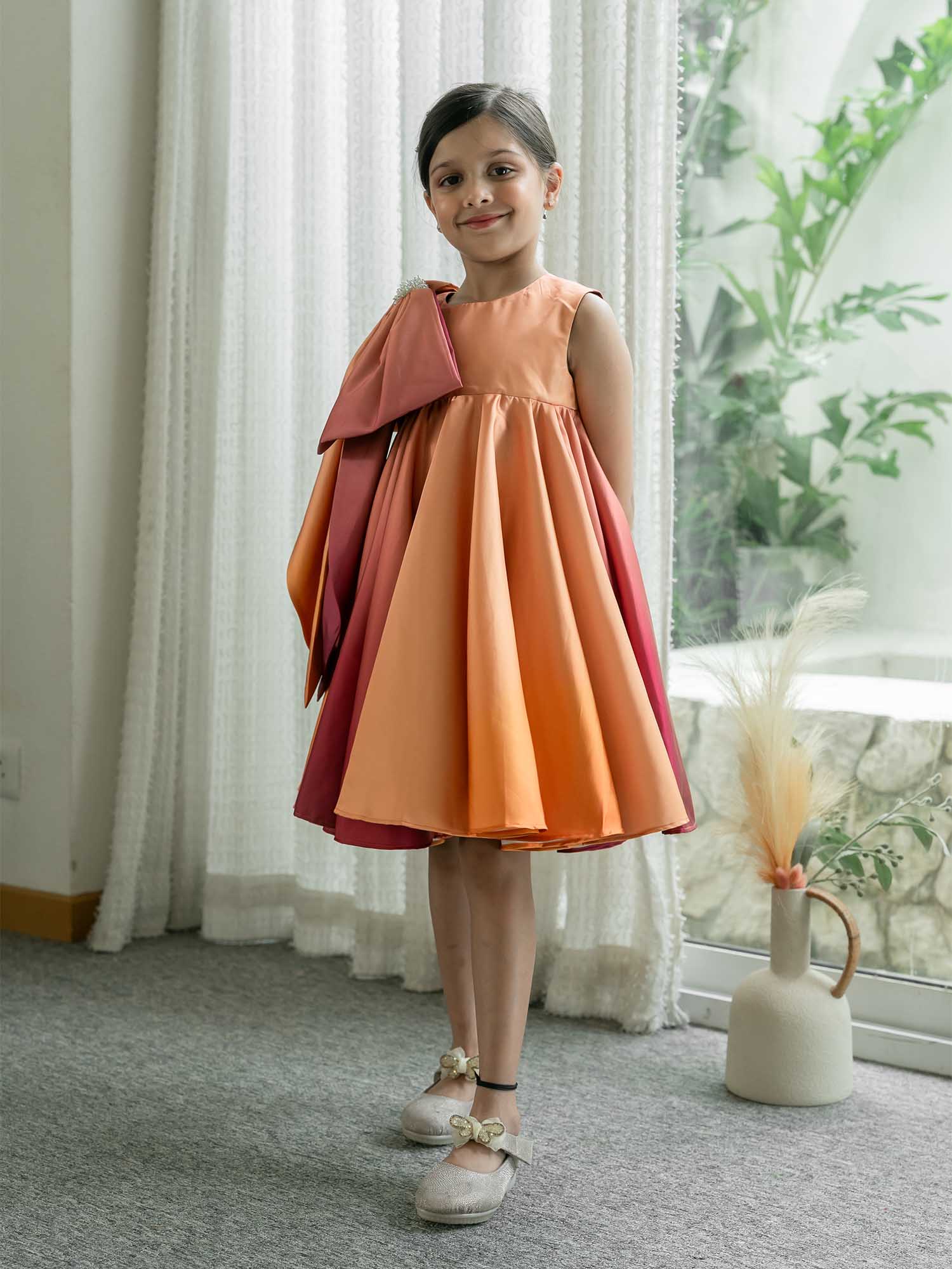 JANYAS CLSOET Ombre Rust Satin Dress with Shoulder Bow