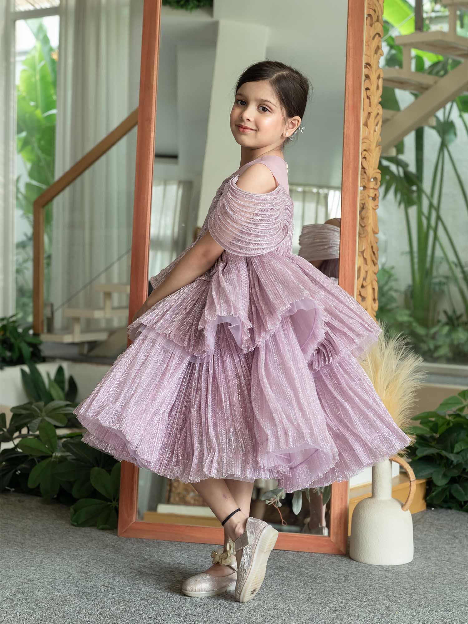 JANYAS CLOSET Ethereal Rose Pleated Gown with Removable Flair