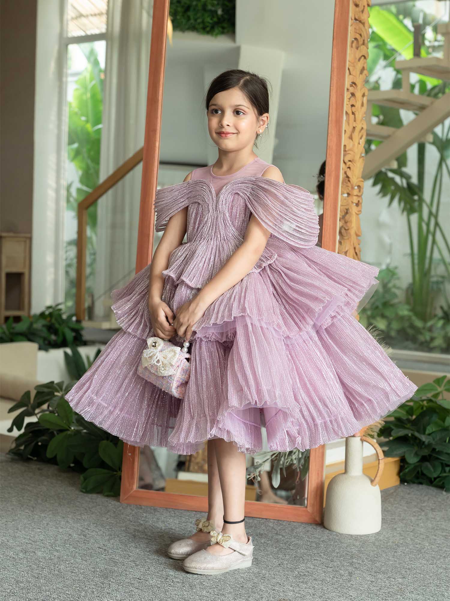JANYAS CLOSET Ethereal Rose Pleated Gown with Removable Flair