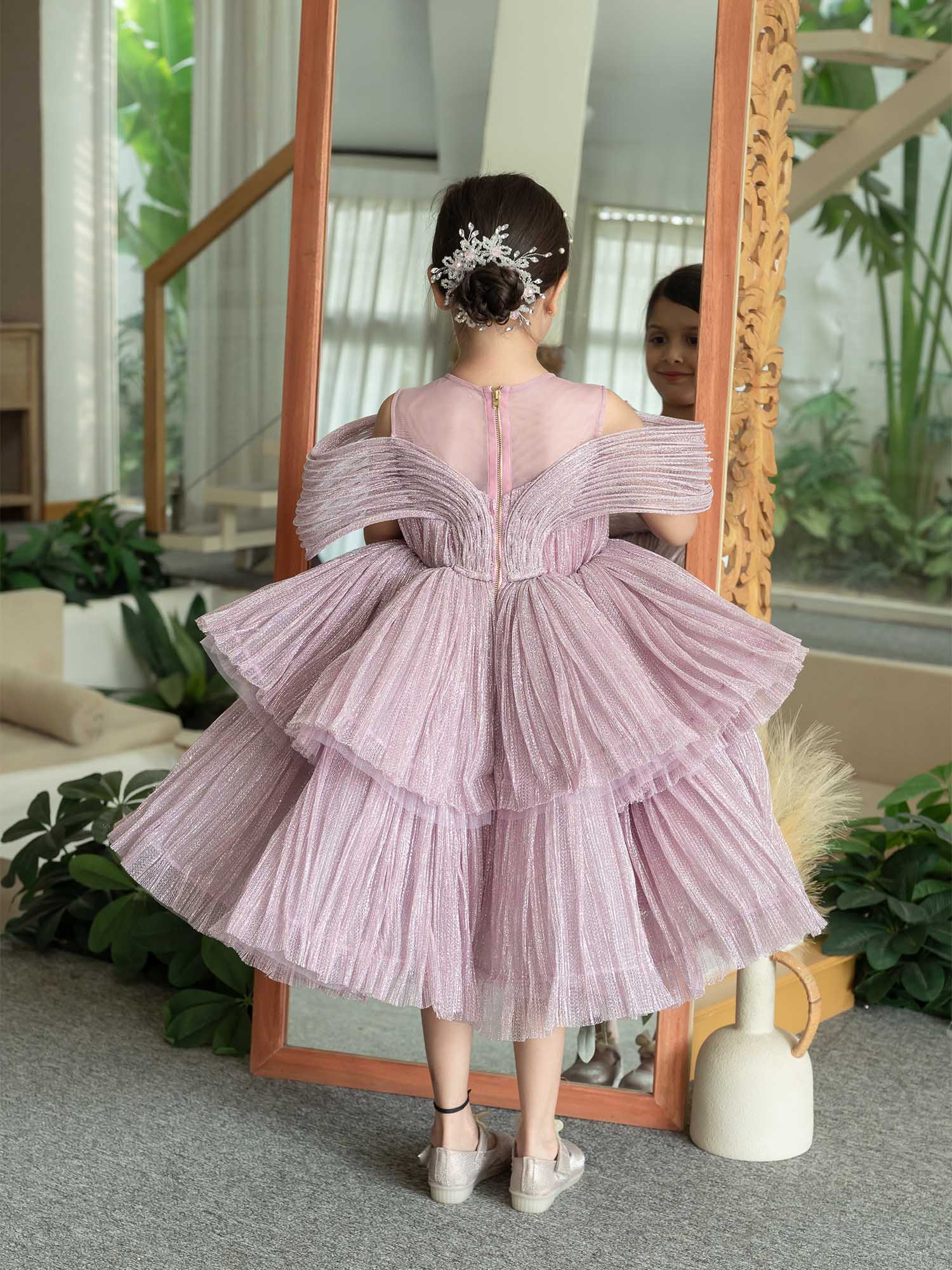 JANYAS CLOSET Ethereal Rose Pleated Gown with Removable Flair