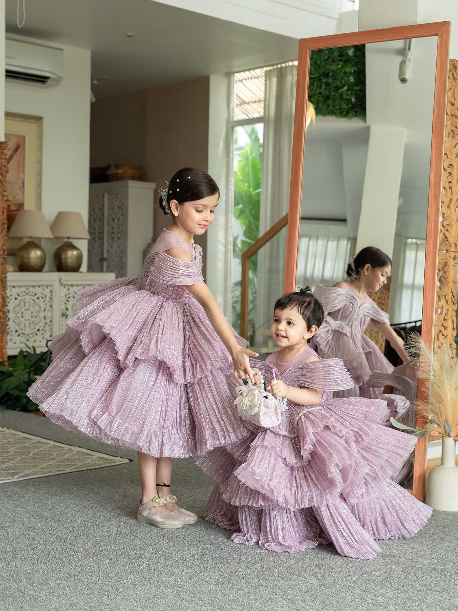 JANYAS CLOSET Ethereal Rose Pleated Gown with Removable Flair