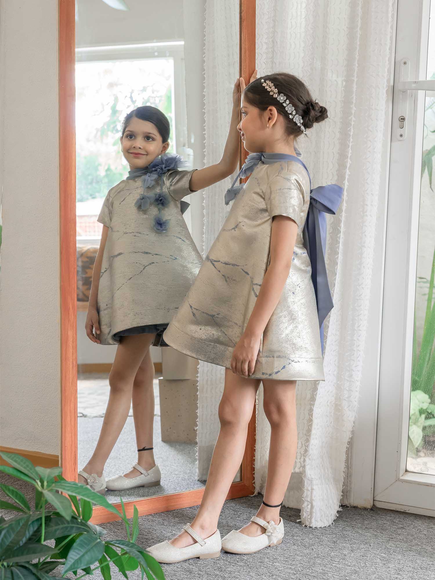 JANYAS CLOSET Metallic Jacquard Bow Dream Dress