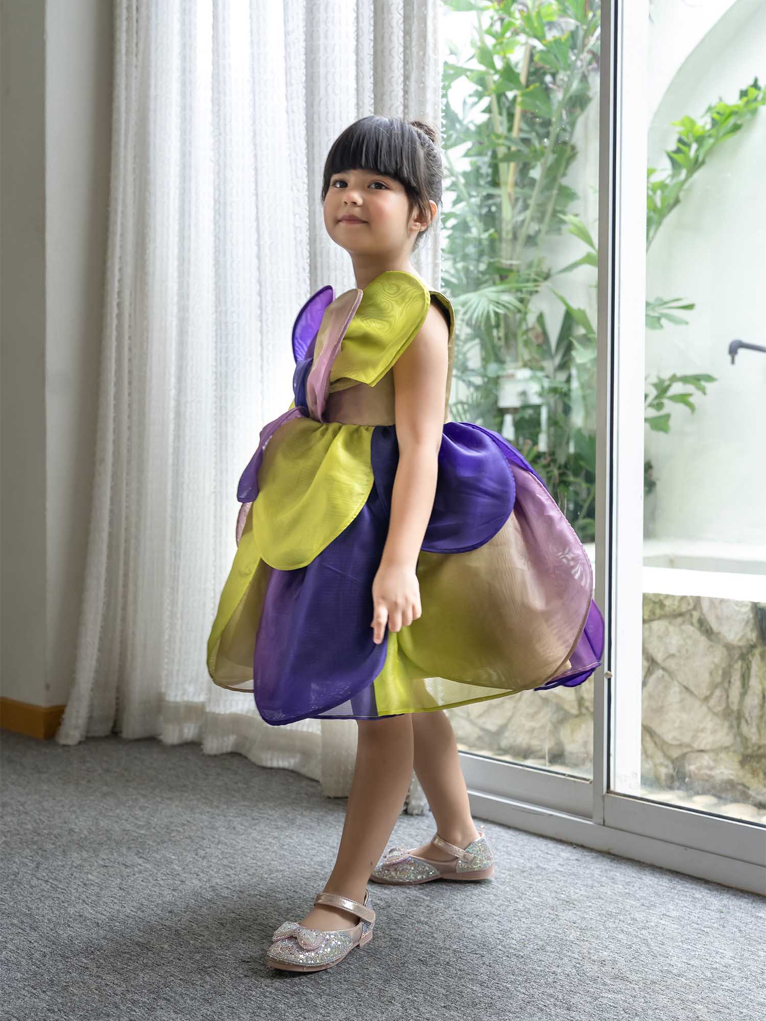 JANYAS CLOSET Multicolor 3D Petal Bloom Organza Dress