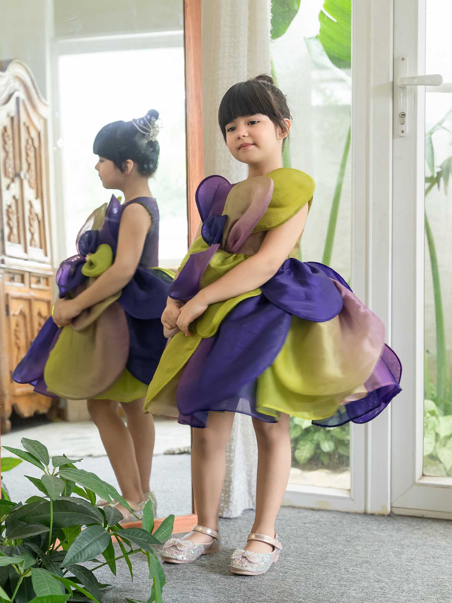 JANYAS CLOSET Multicolor 3D Petal Bloom Organza Dress