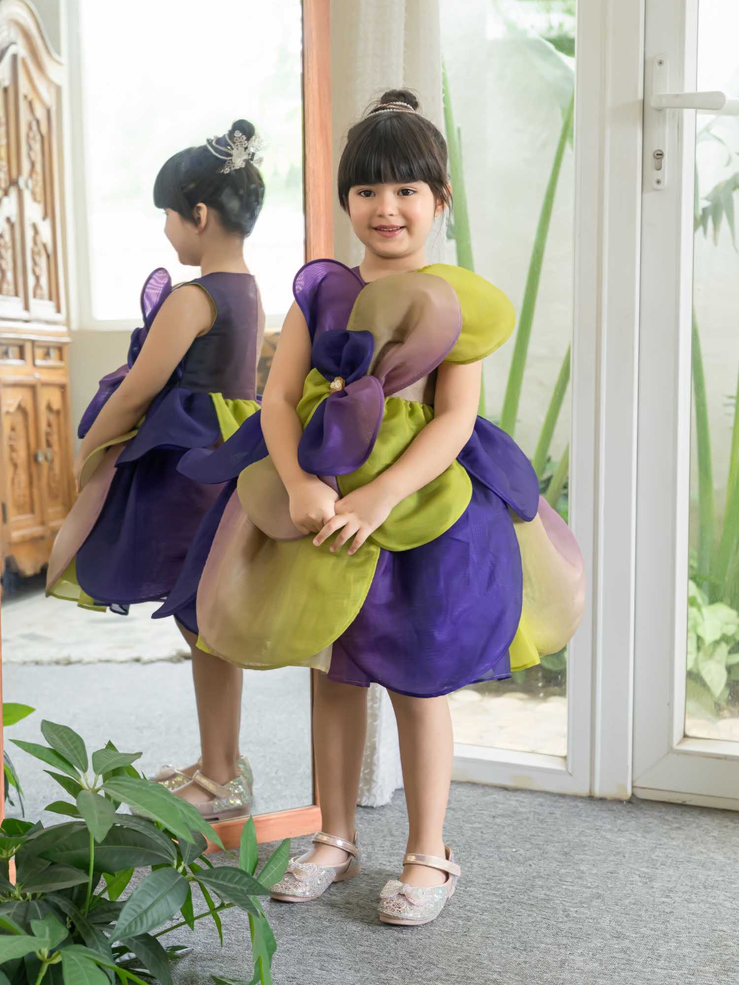 JANYAS CLOSET Multicolor 3D Petal Bloom Organza Dress