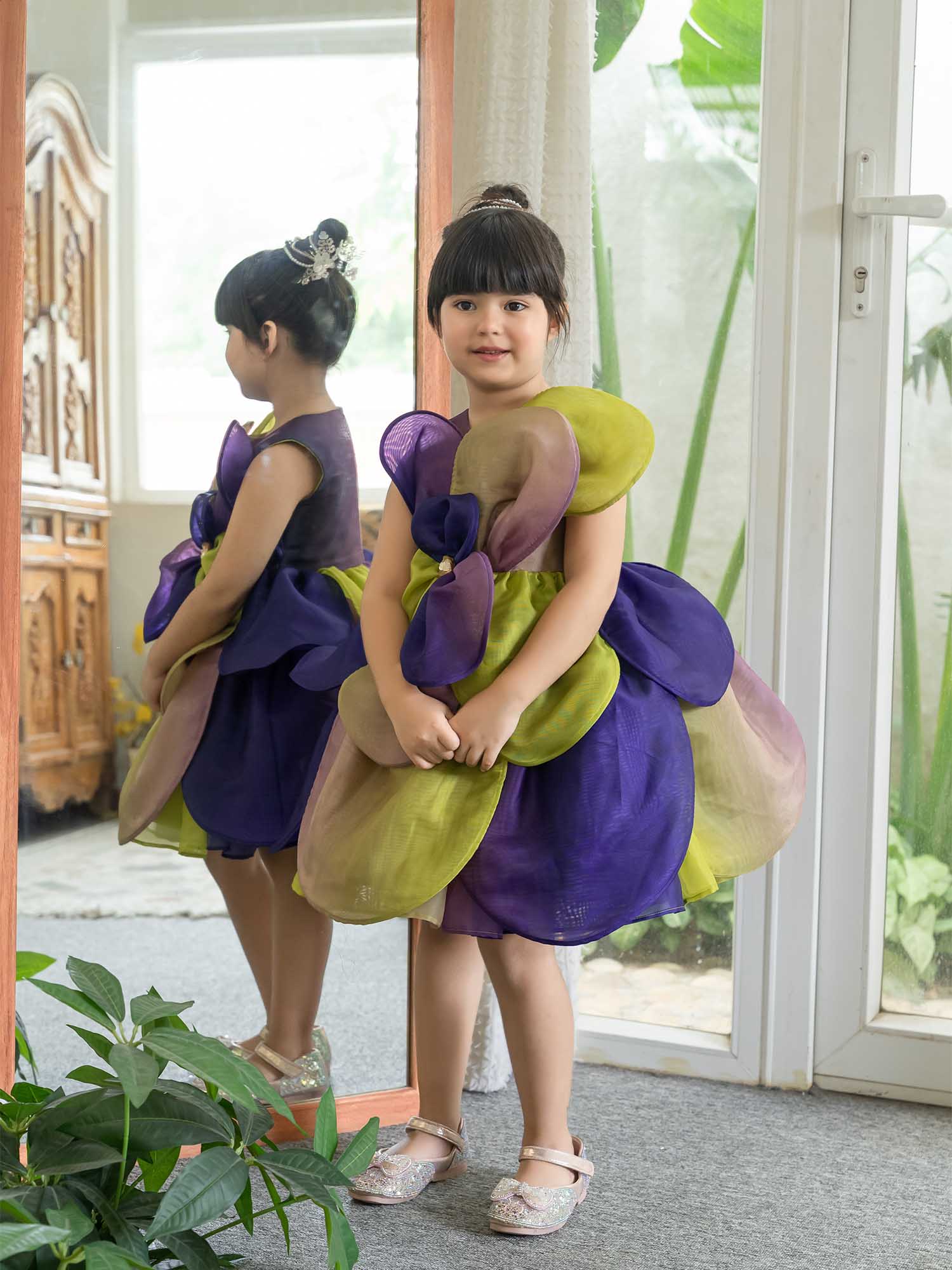 JANYAS CLOSET Multicolor 3D Petal Bloom Organza Dress