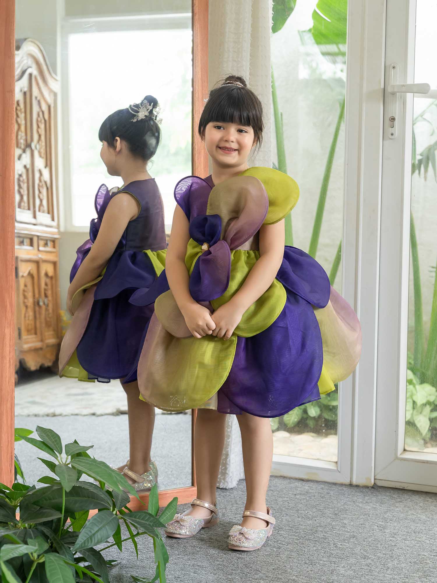 JANYAS CLOSET Multicolor 3D Petal Bloom Organza Dress