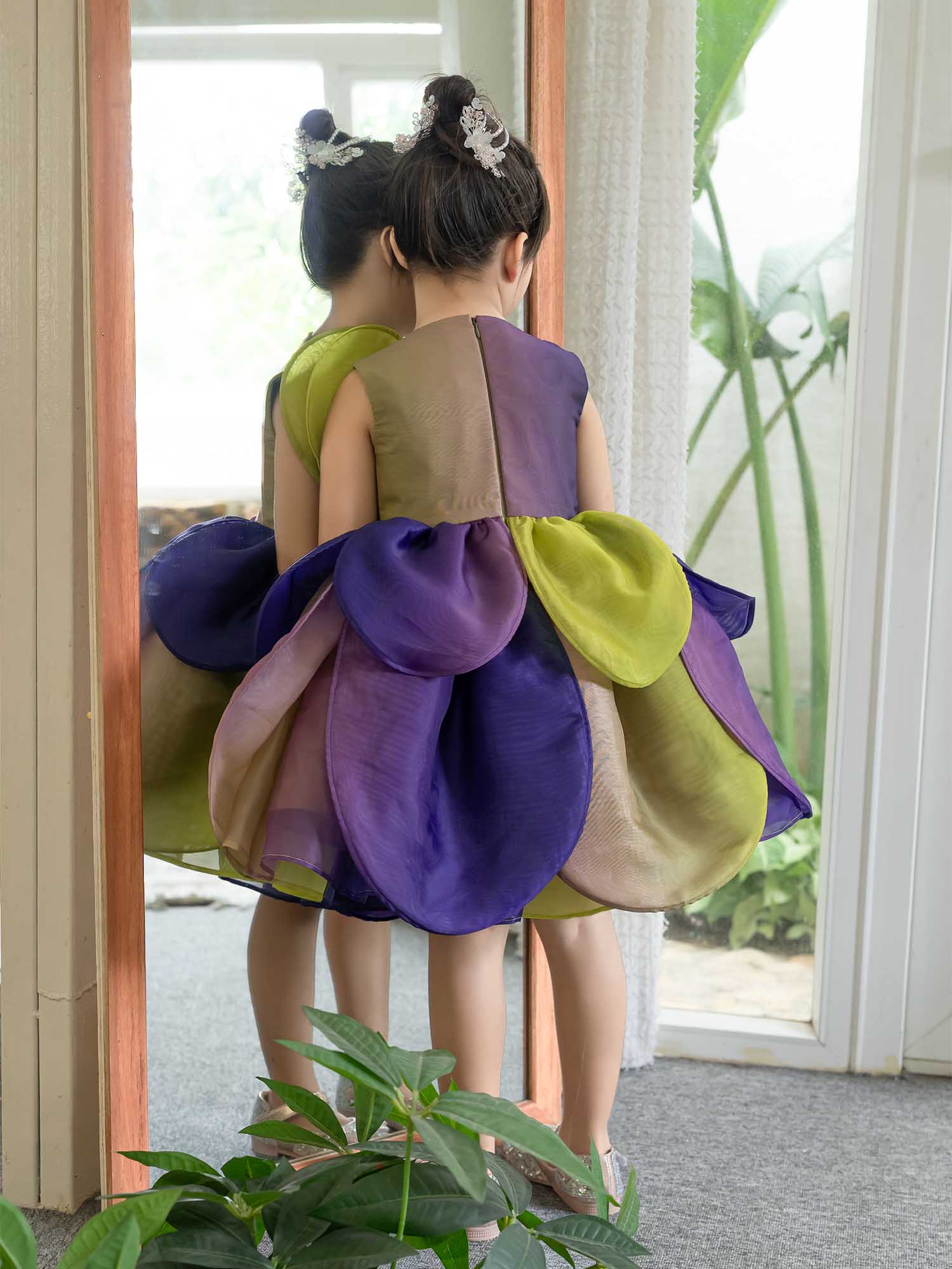 JANYAS CLOSET Multicolor 3D Petal Bloom Organza Dress