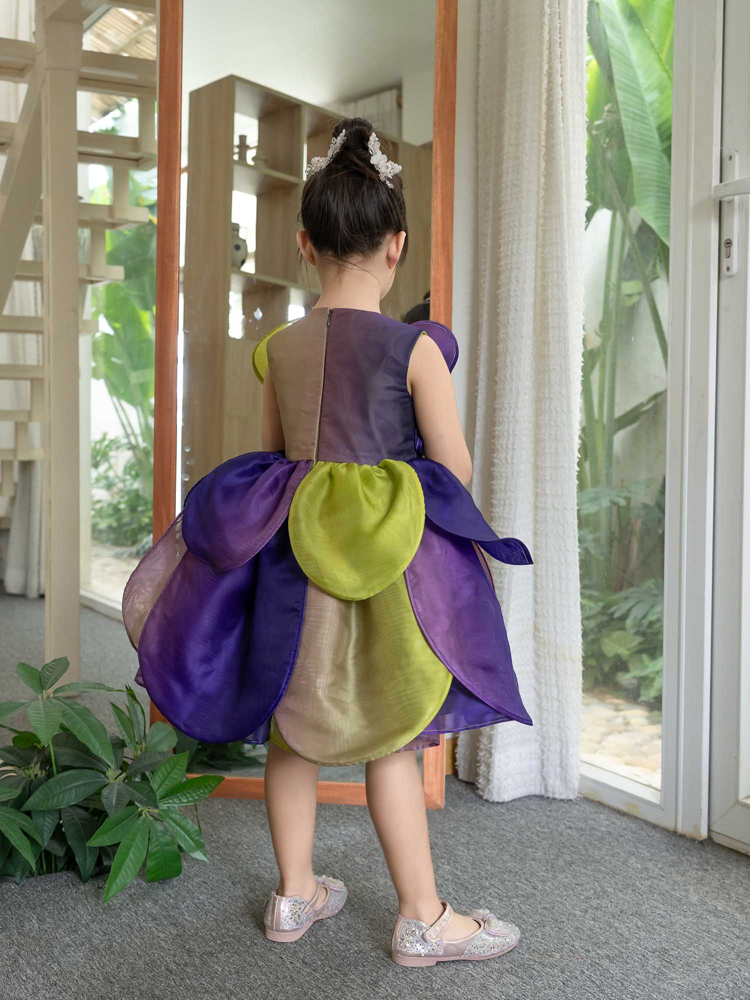 JANYAS CLOSET Multicolor 3D Petal Bloom Organza Dress