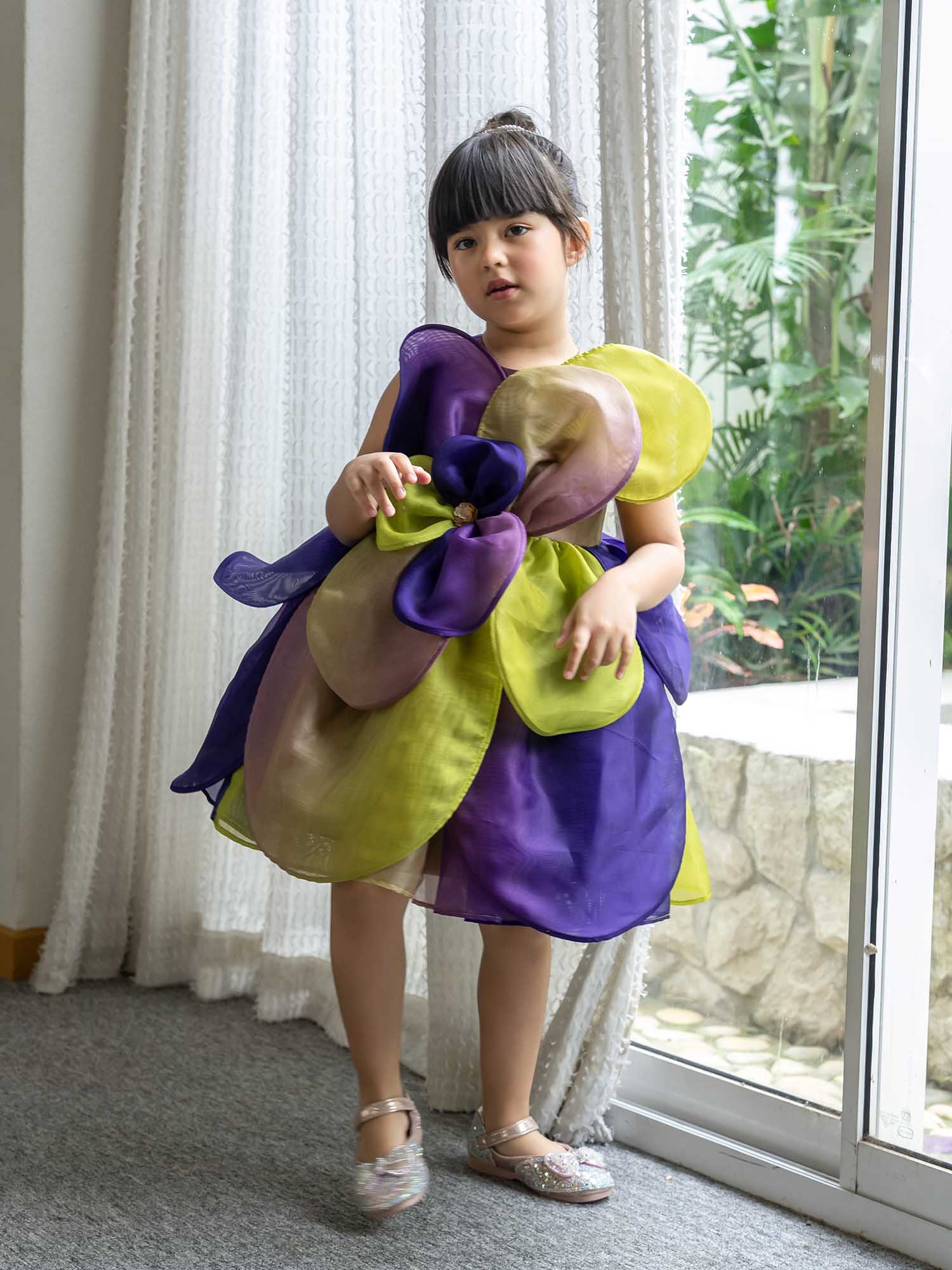 JANYAS CLOSET Multicolor 3D Petal Bloom Organza Dress