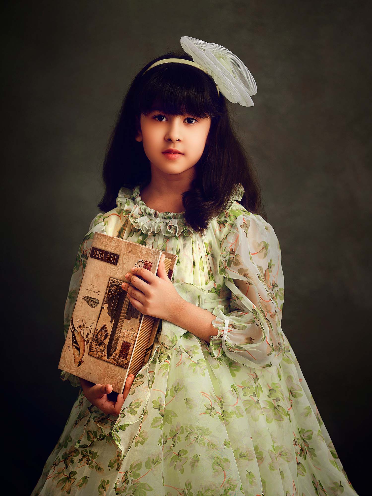 Green Floral Teens Oraganza Dress With Hair Aceesory