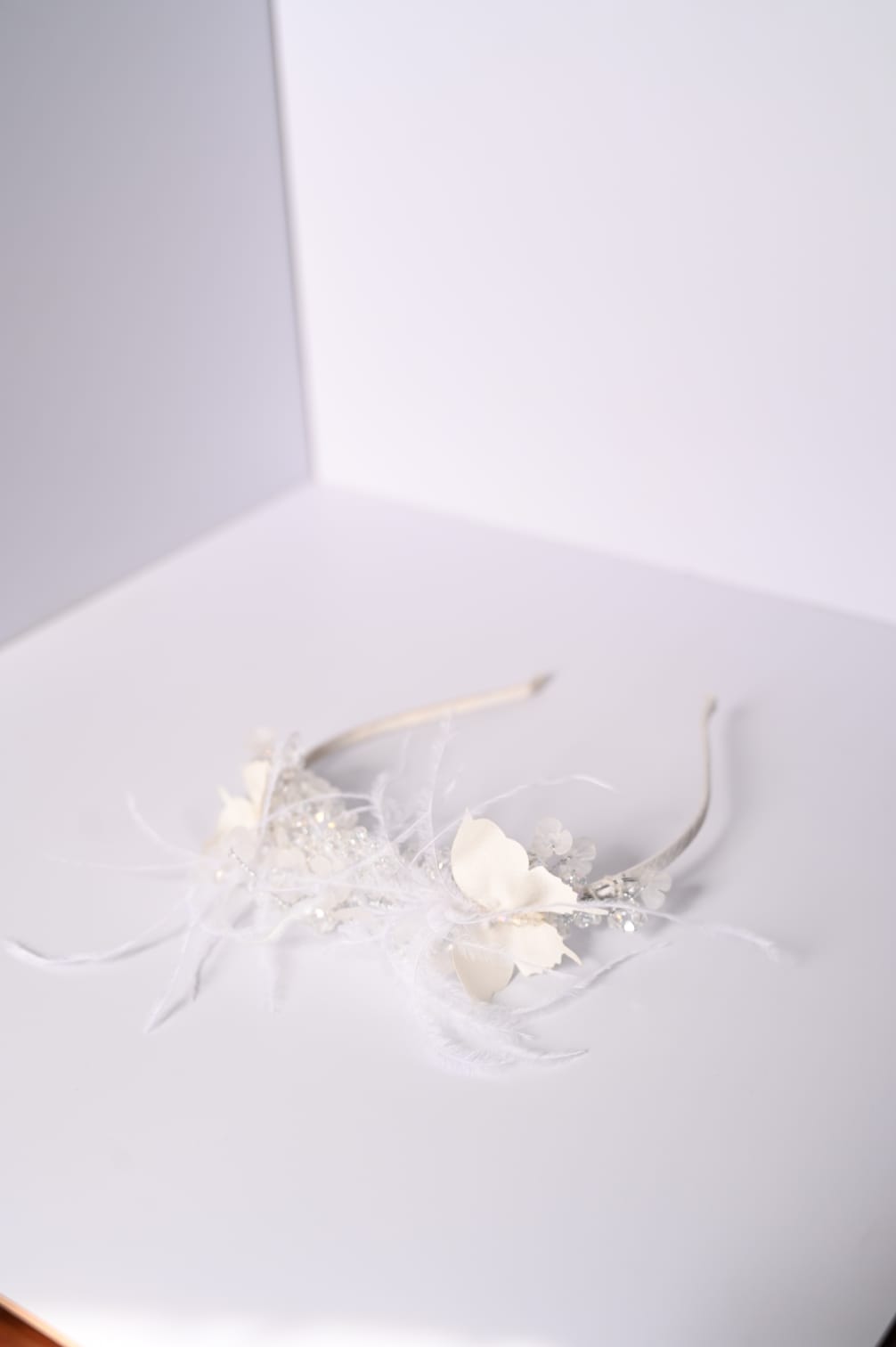 White Crystal Hair Band with Fur & Butterflies