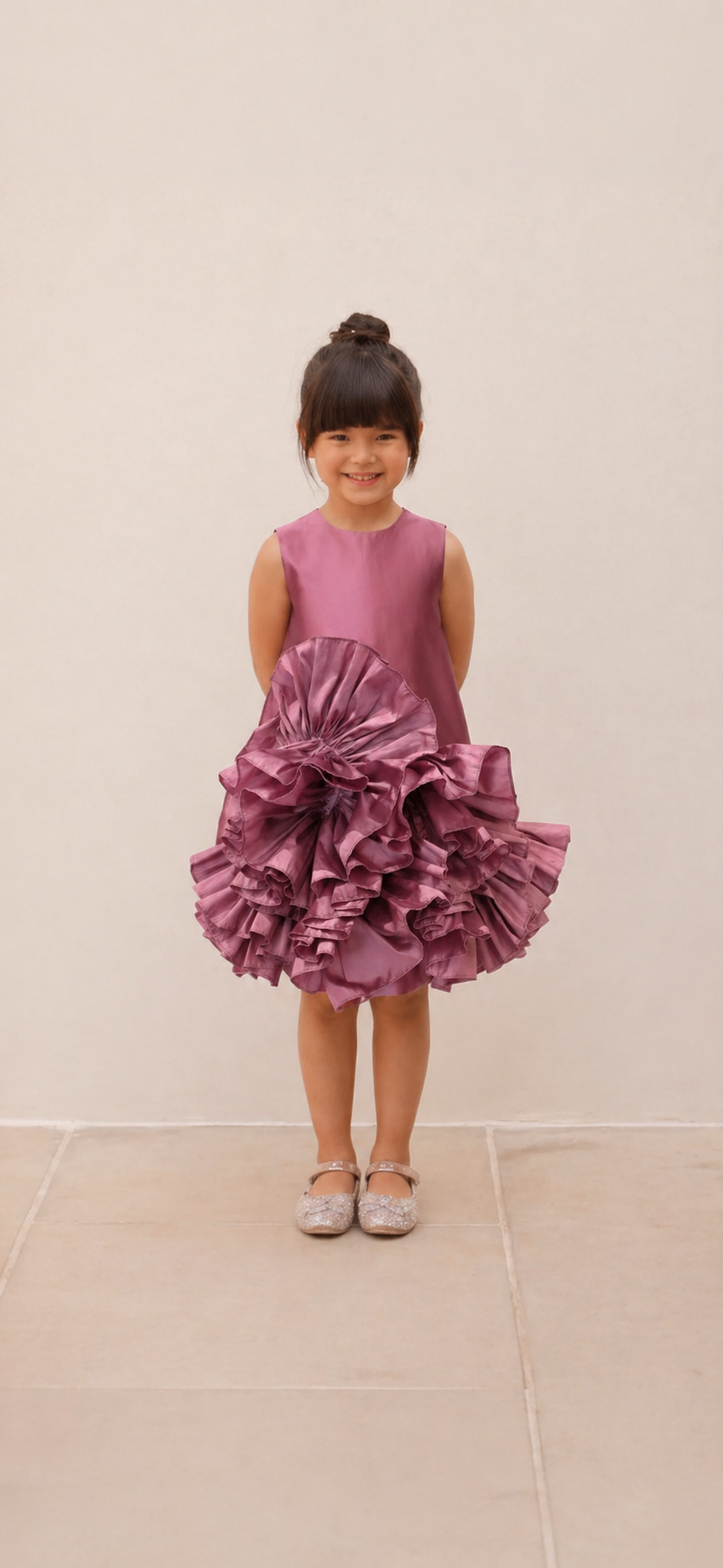 Mauve Pink Taffeta Ruffle Dress