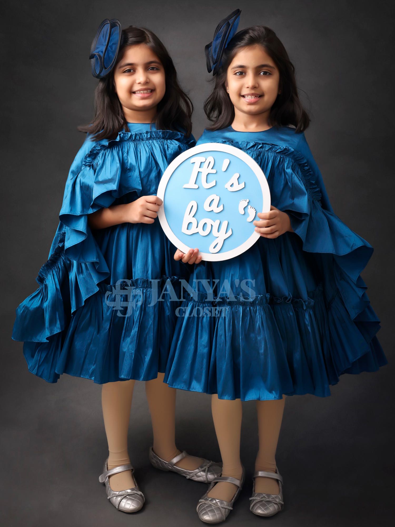 Sample Peacock Blue Cape Dress