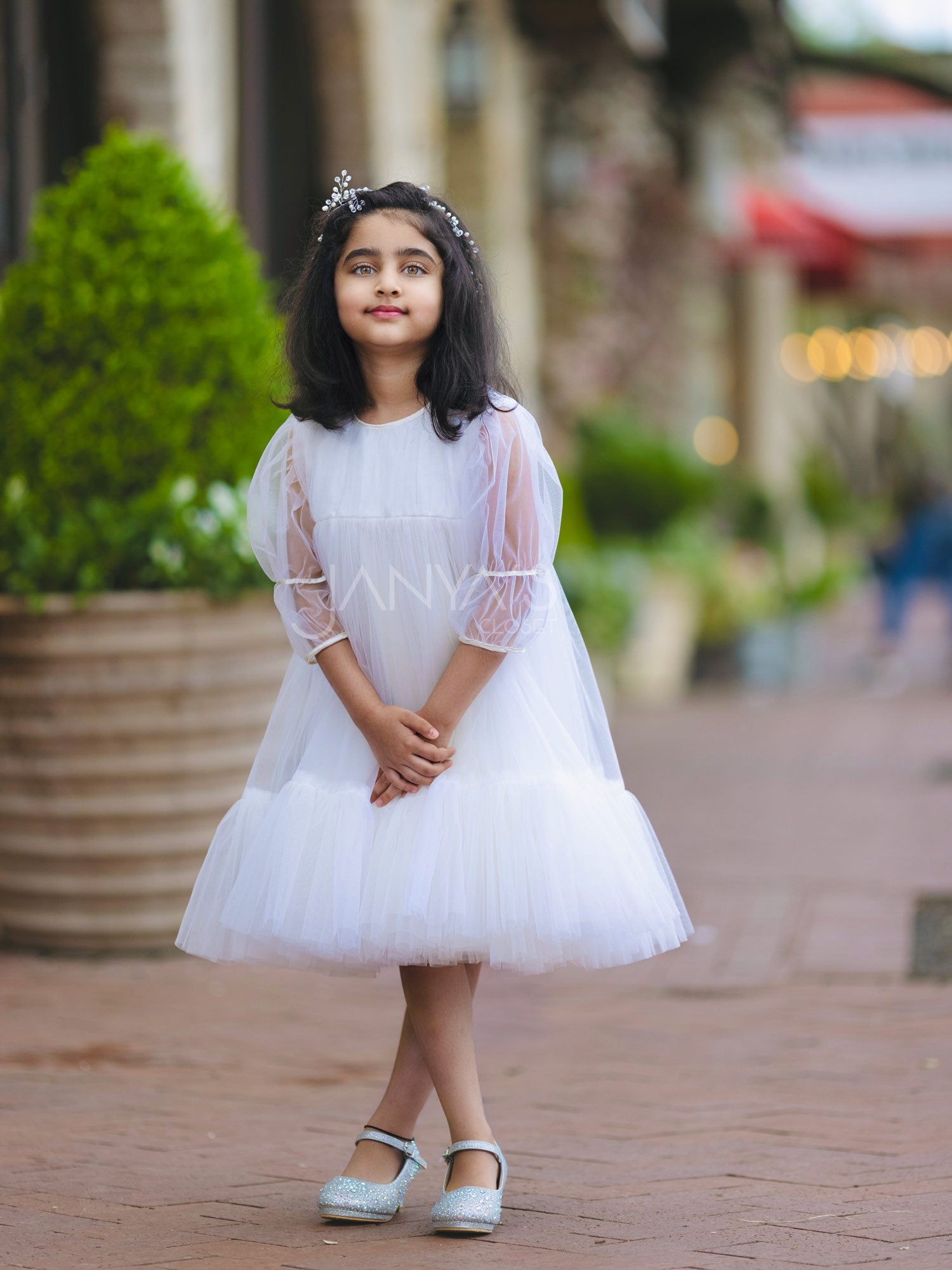 Off White Sitara Soft Net Layered Dresss