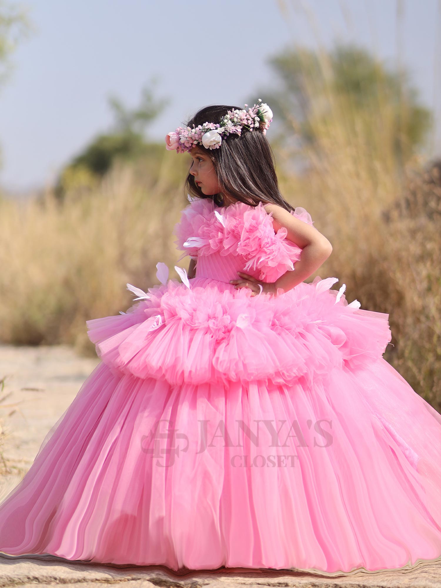 JANYAS CLOSET Princess Dreamer Gown With Feathers And Hair Pin *