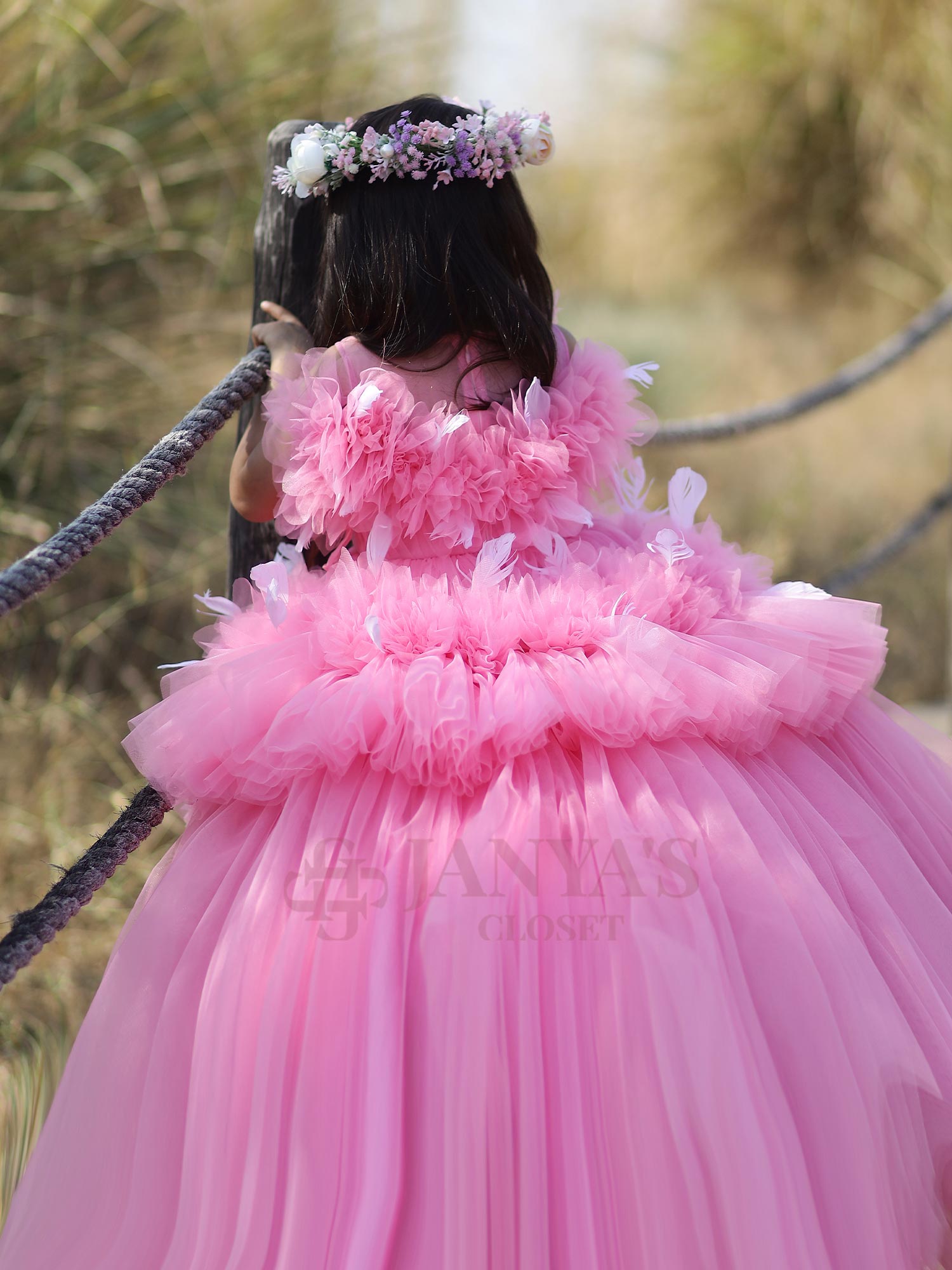 JANYAS CLOSET Princess Dreamer Gown With Feathers And Hair Pin *