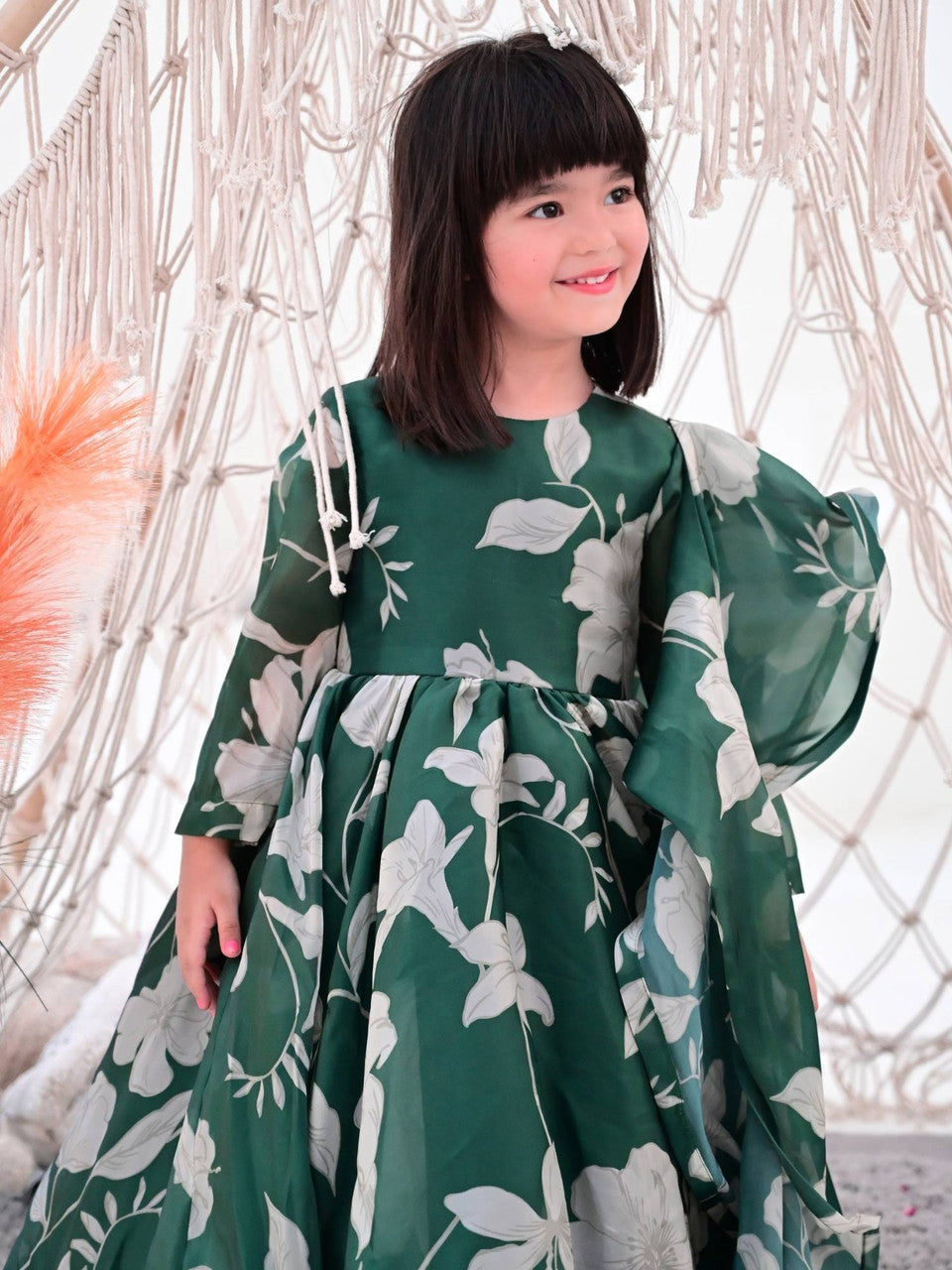 Sale JANYAS CLOSET Bottle Green Anarkali Gown with Belt and Dupatta for Girls