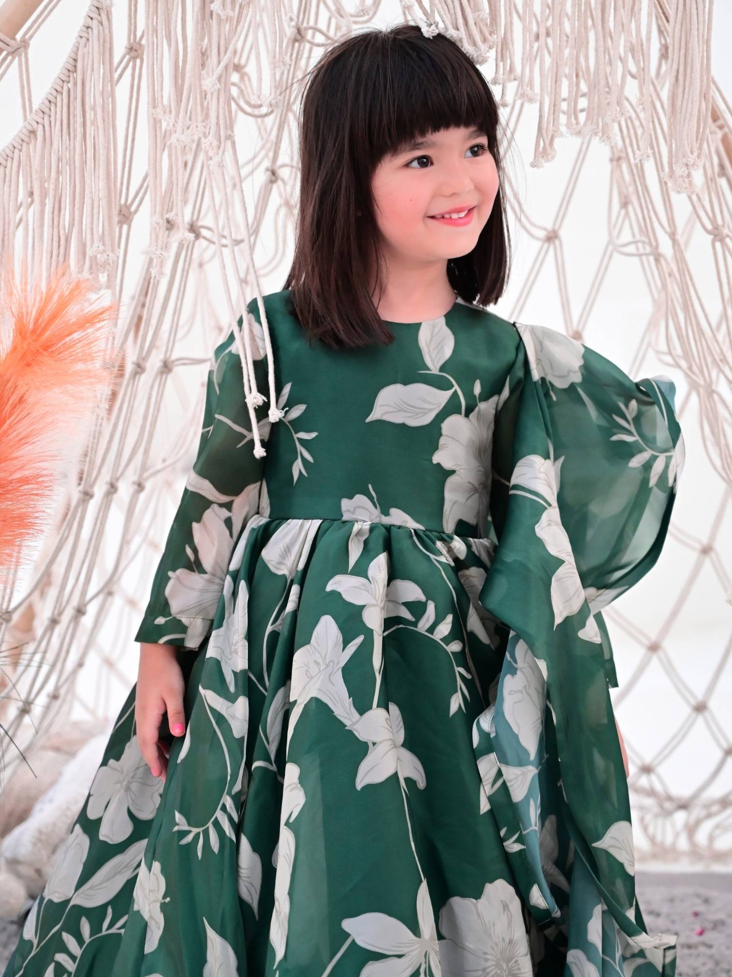 JANYAS CLOSET Bottle Green Anarkali Gown with Dupatta for Girls