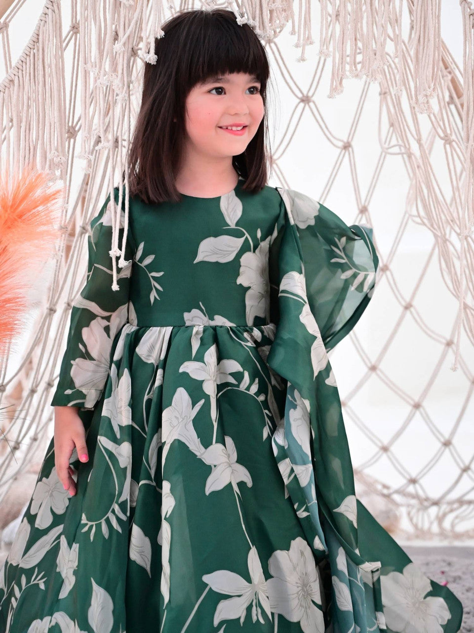 Sale JANYAS CLOSET Bottle Green Anarkali Gown with Belt and Dupatta for Girls