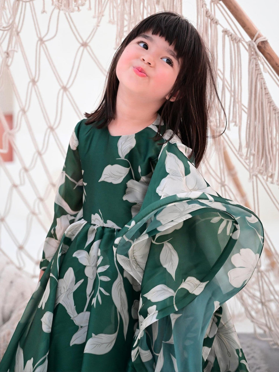 Sale JANYAS CLOSET Bottle Green Anarkali Gown with Belt and Dupatta for Girls