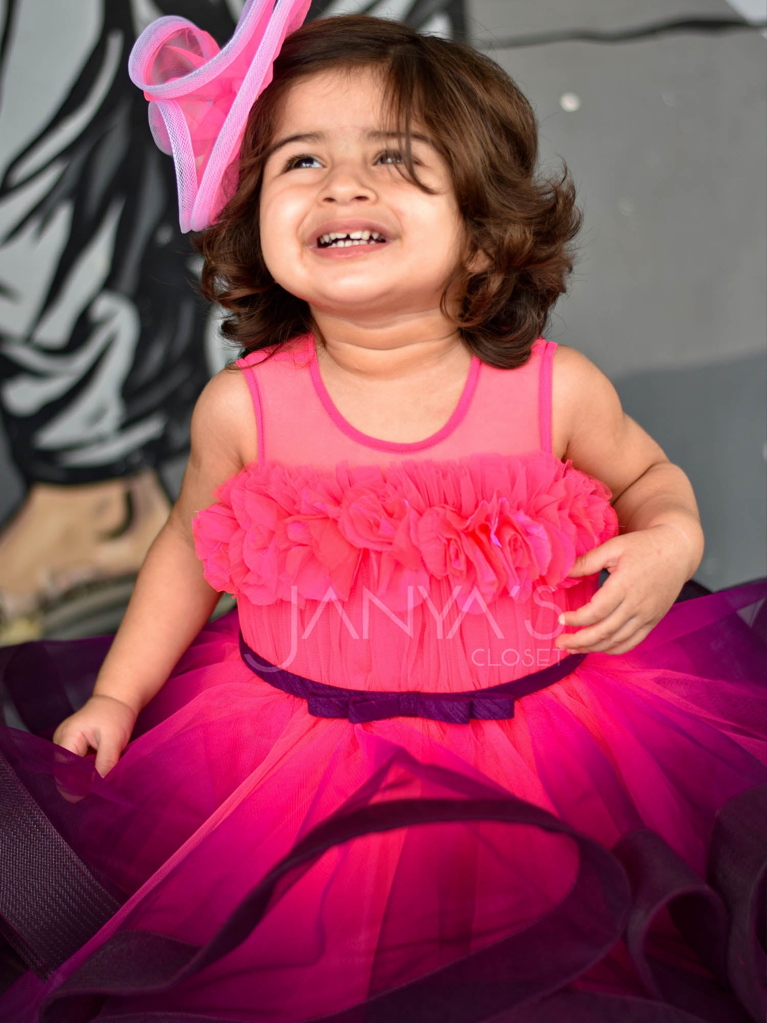 Sample Neon Pink Purple Princess Shaded Gown With Hair Pin
