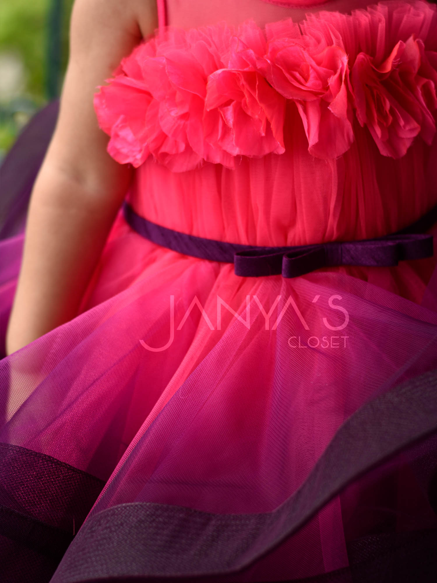 Sample Neon Pink Purple Princess Shaded Gown With Hair Pin