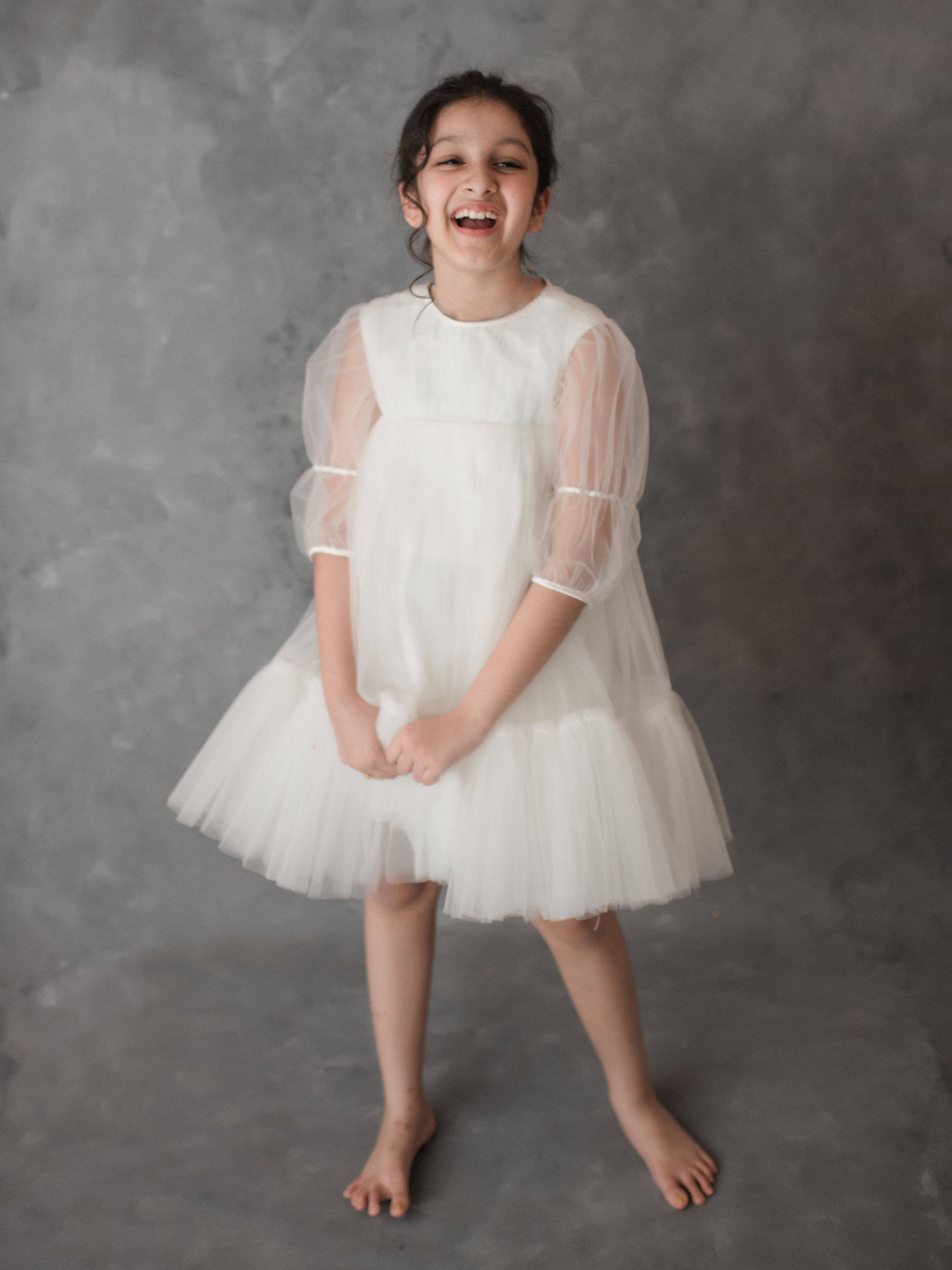 Off White Sitara Soft Net Layered Dresss