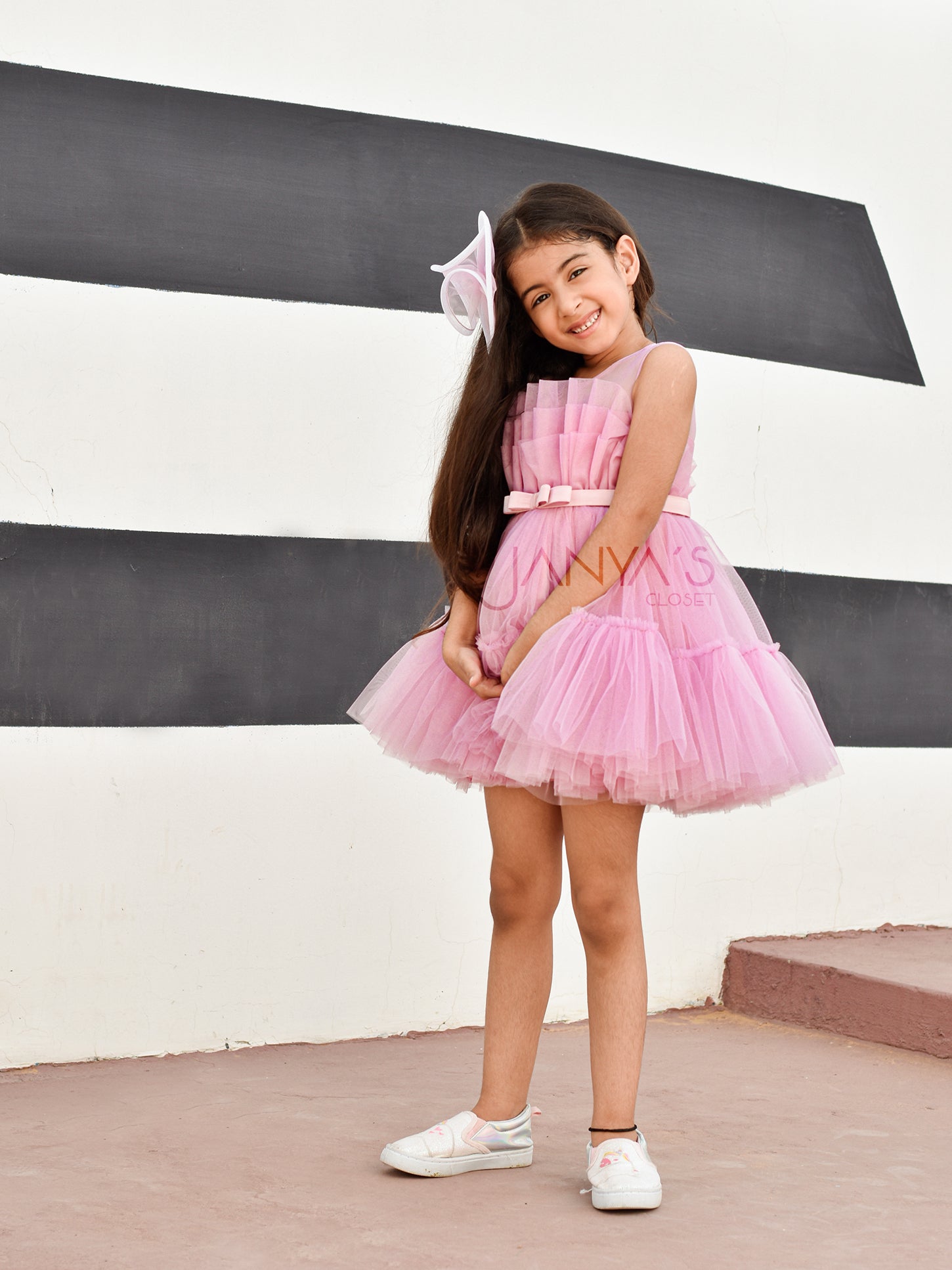 JANYAS CLOSET Tiana Mauve Pink Dress With Hair Accessory