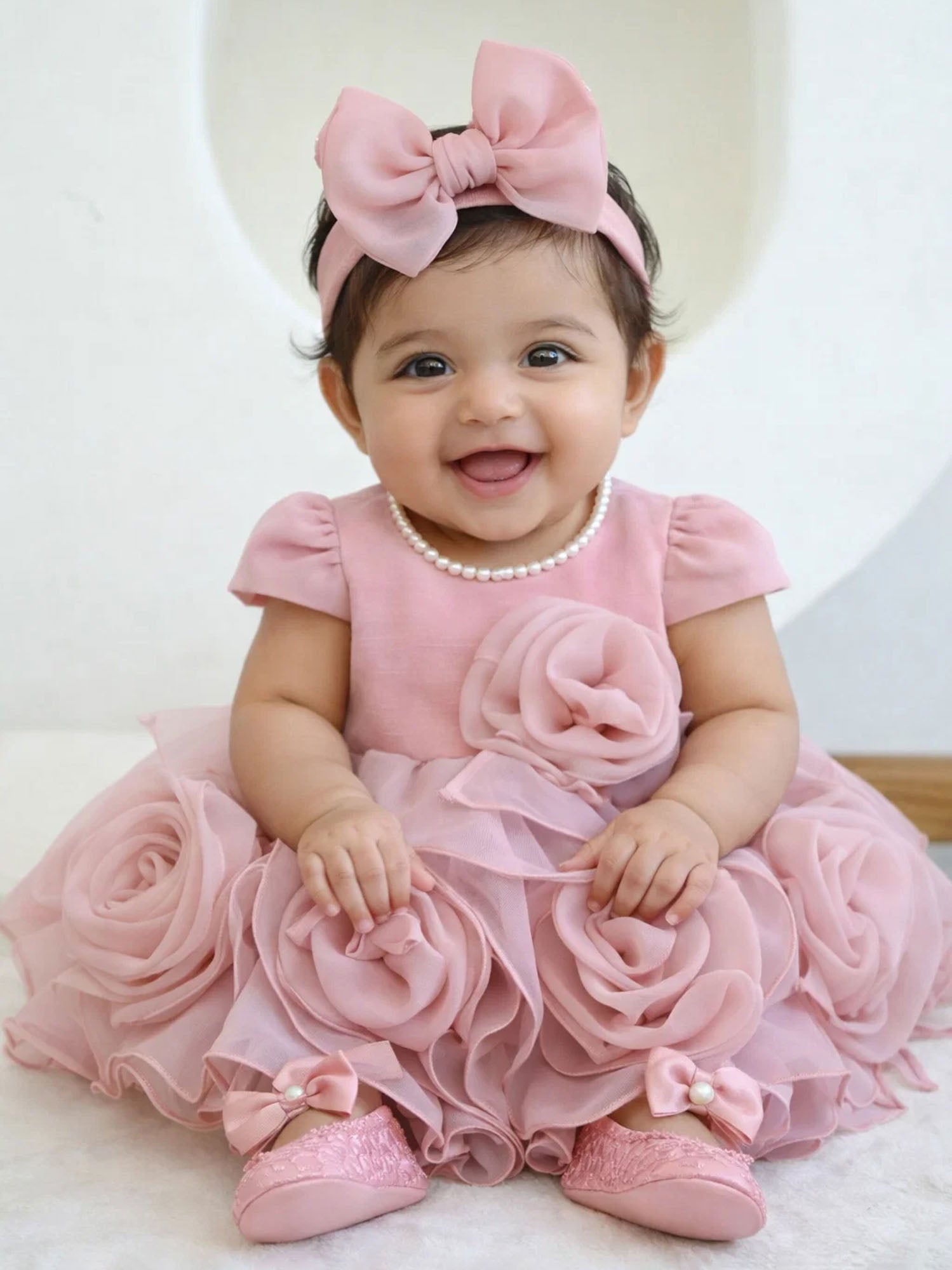 Janyas Closet Mauve Hankie Draped Newborn Party Dress with Booties & Bow