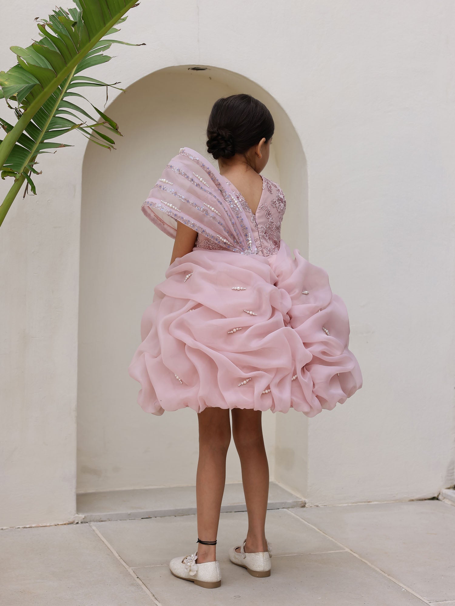 JANYAS CLOSET Krista Pearl Drape Mauve Pink Dress