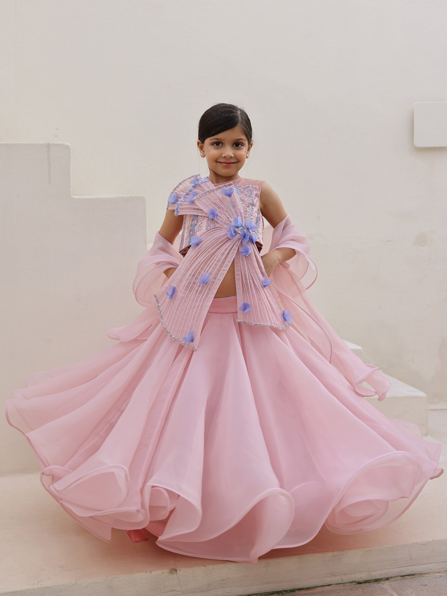 Girls Pretty Stylish 3D floral lehenga