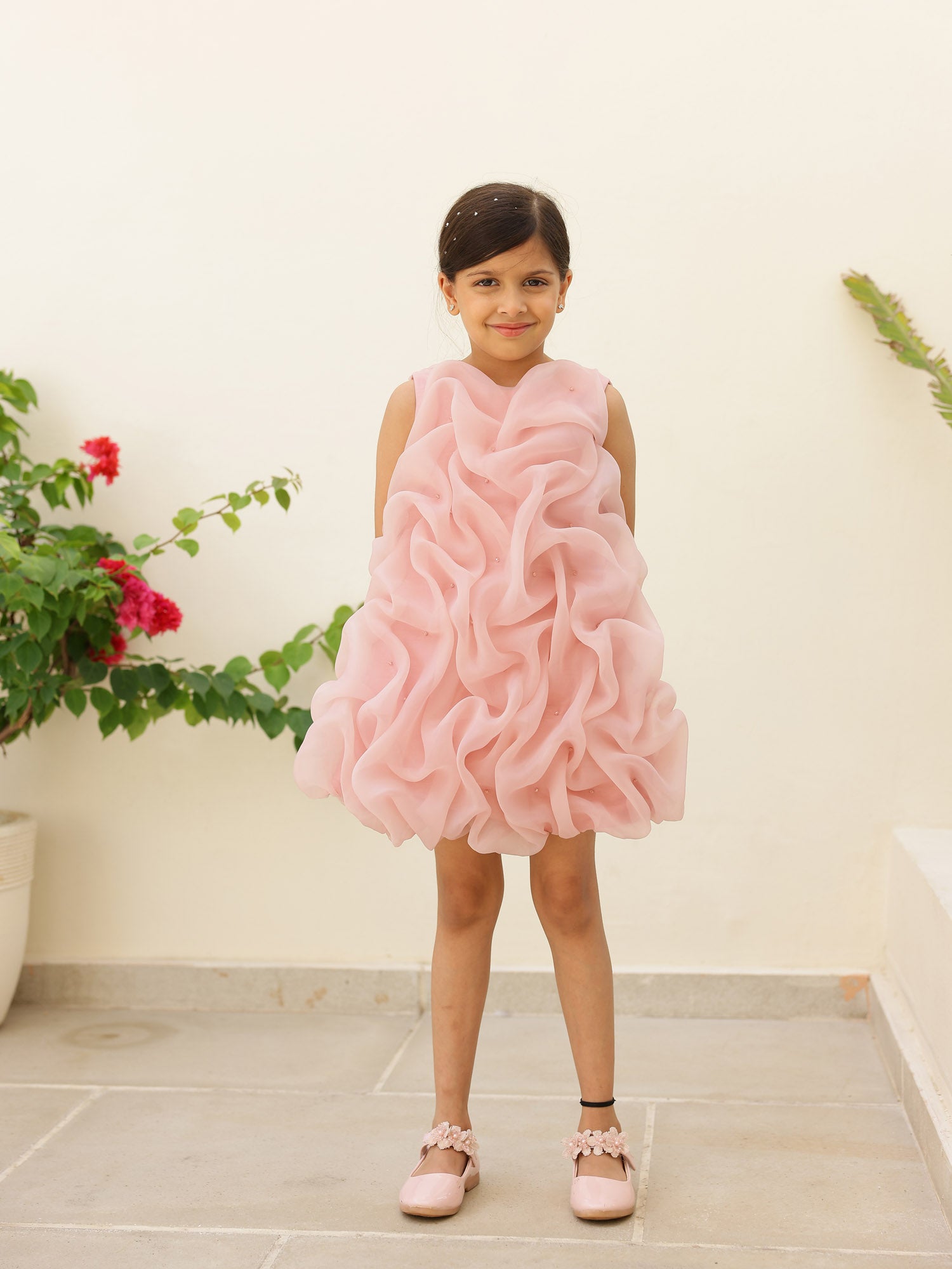 JANYAS CLOSET Mauve Pink Celestial Tuck Ruffle Dress