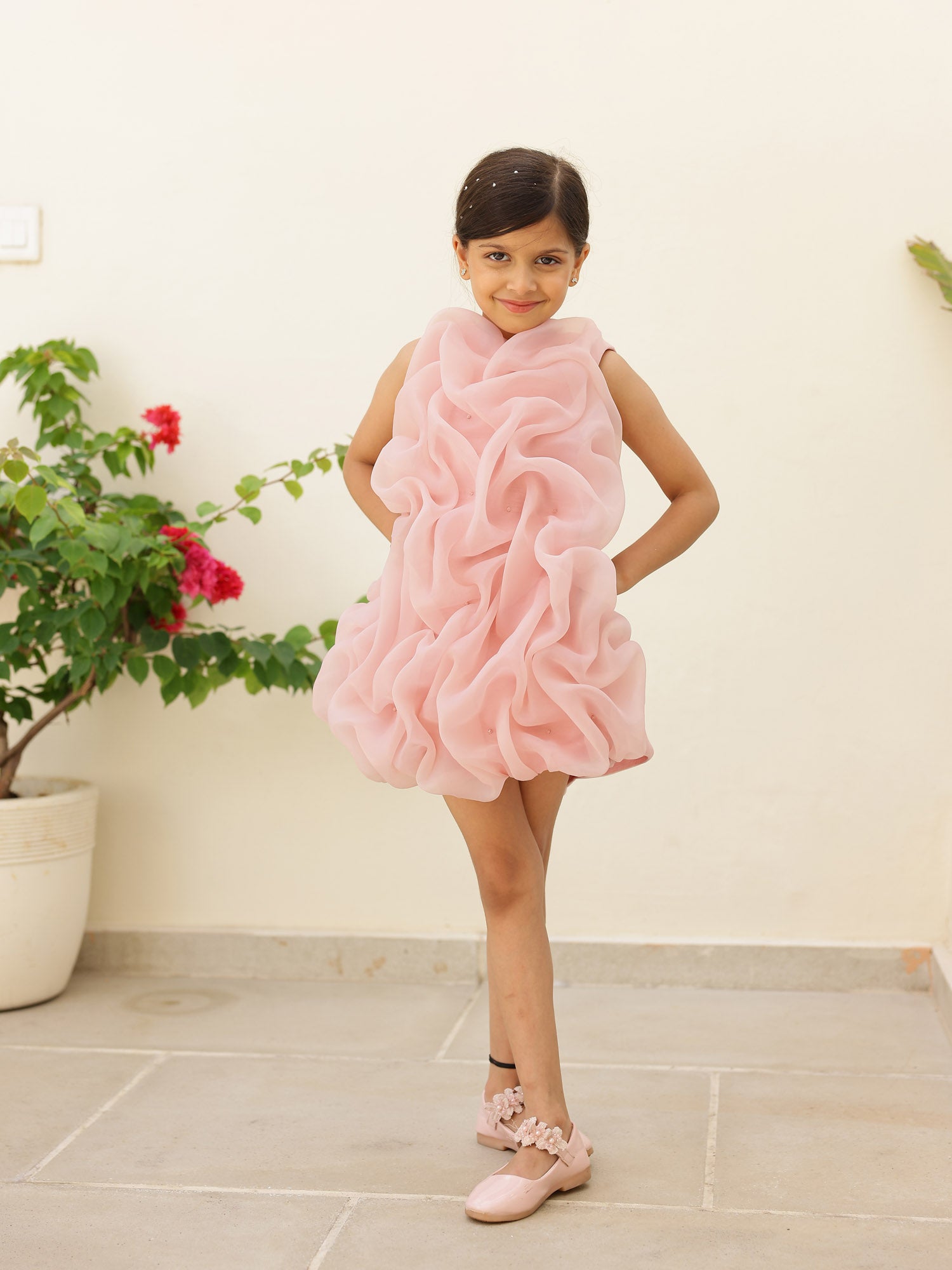 JANYAS CLOSET Mauve Pink Celestial Tuck Ruffle Dress